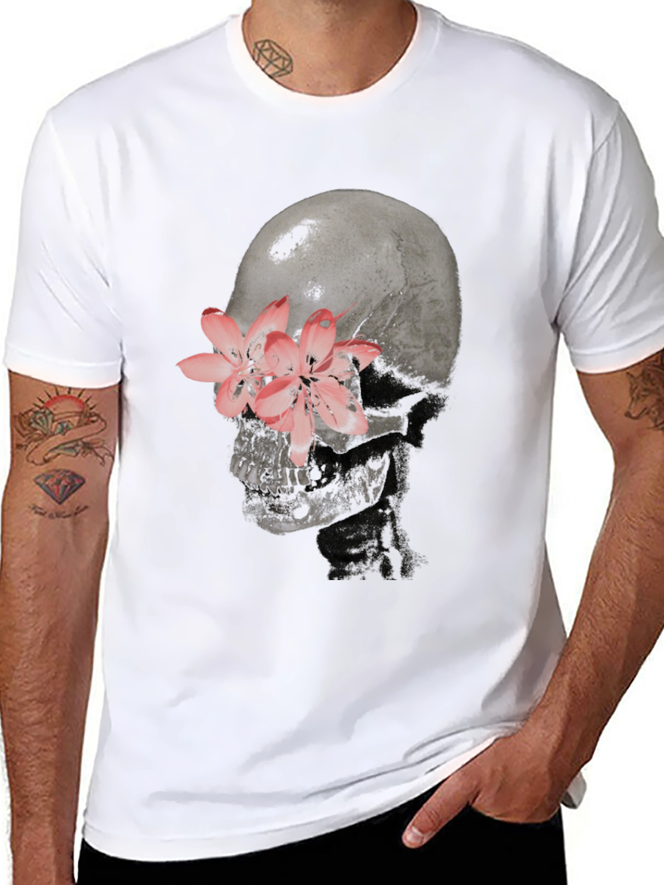 Black Skull and Flower Graphic T-Shirt view 8