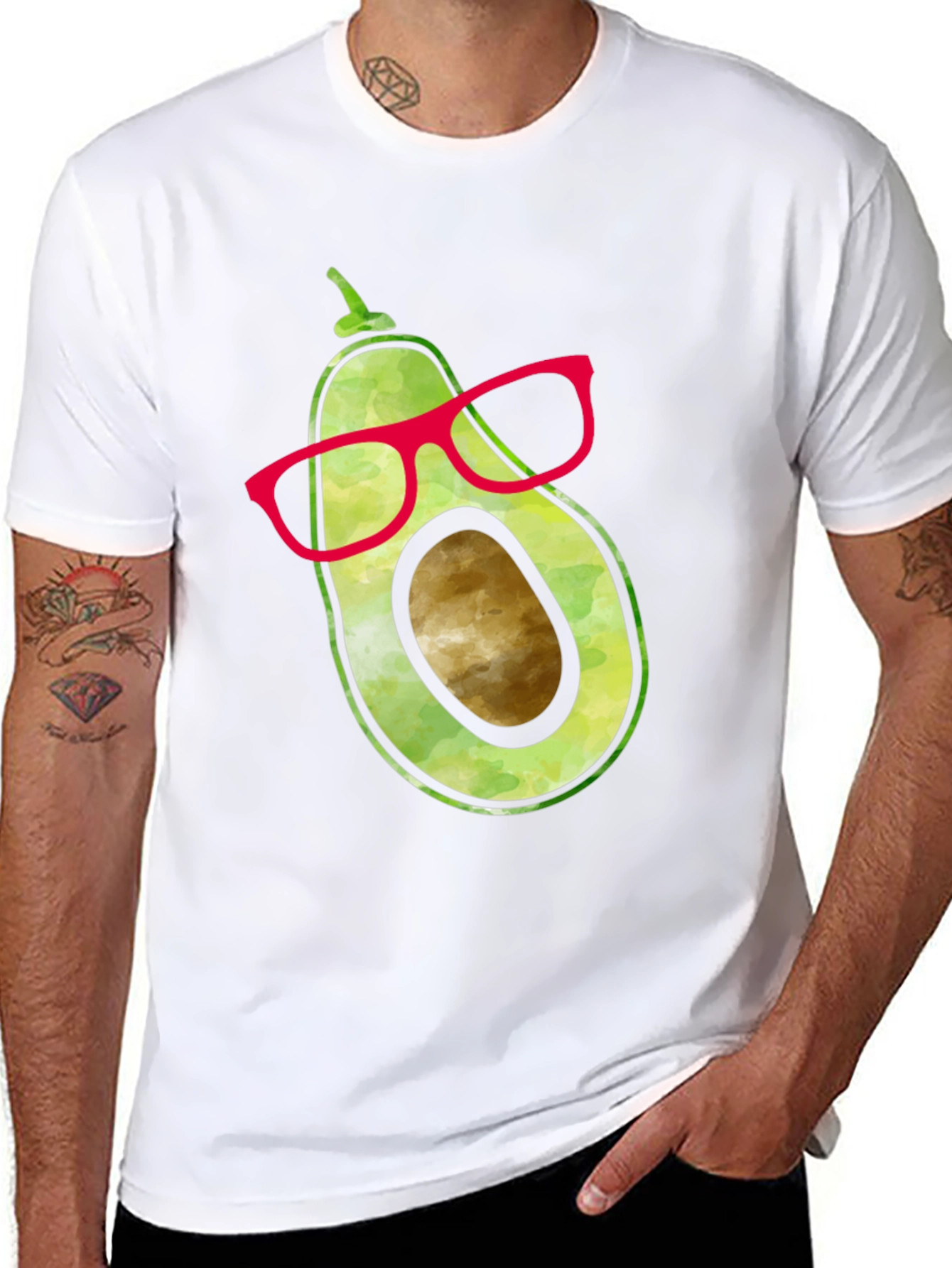 Black Cool Avocado with Glasses Graphic Tee view 8