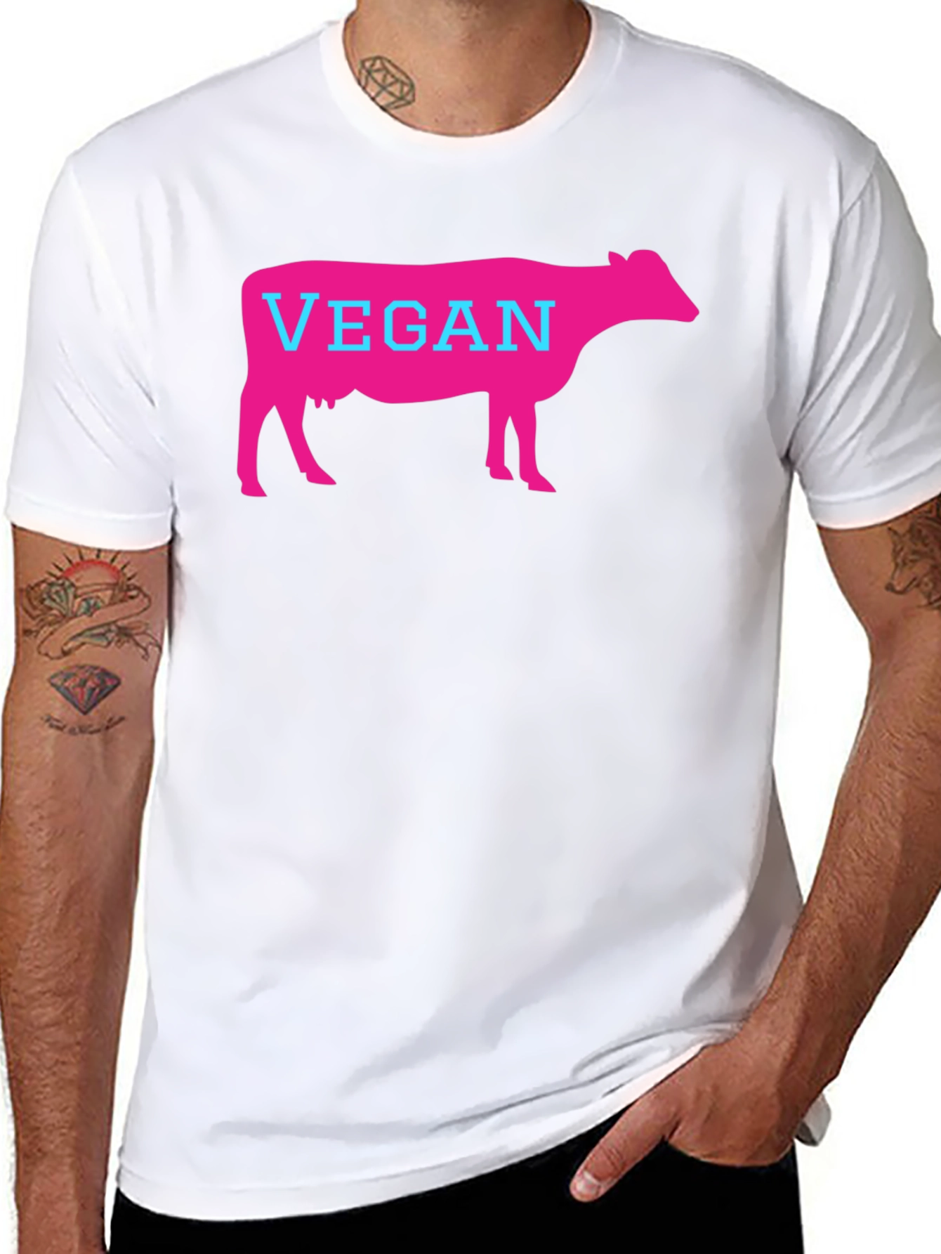 Black Vegan Cow Graphic T-Shirt - Unisex Black Tee view 8