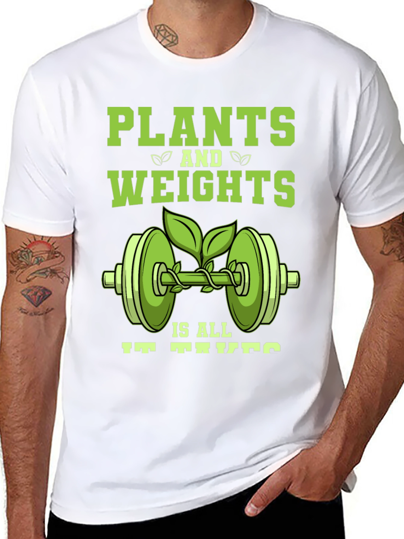 Black Plants and Weights T-Shirt - Vegan Fitness Apparel view 8