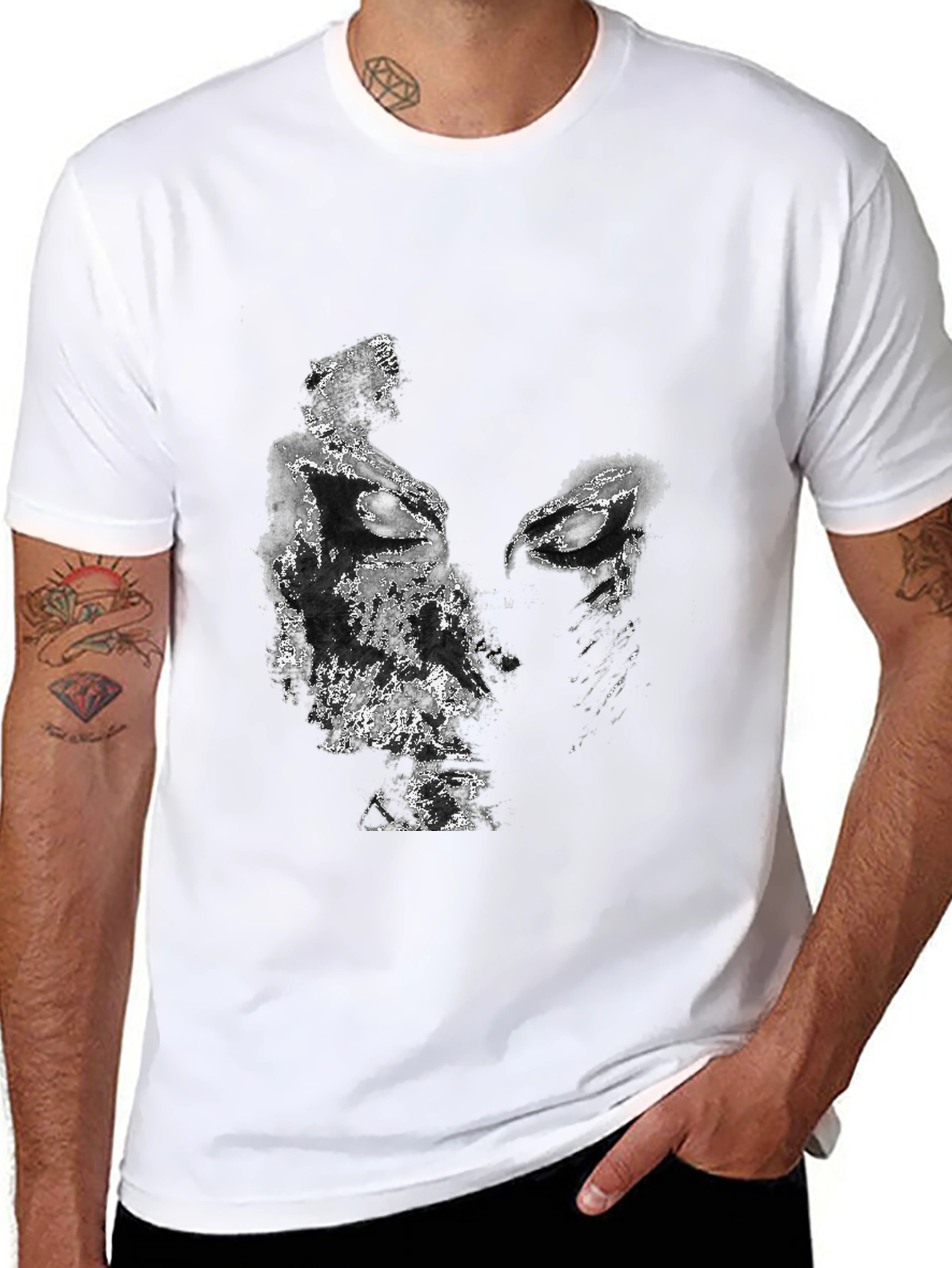 Black Abstract Face Graphic Black T-Shirt view 8