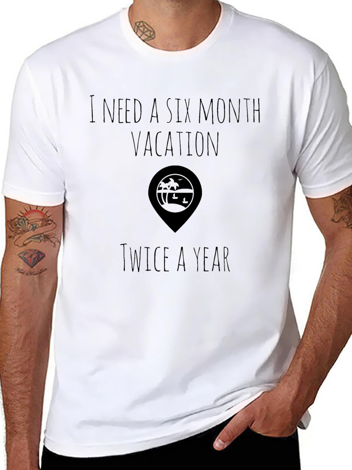 Black Vacation T-Shirt, 6 Month Vacation Twice a Year view 8