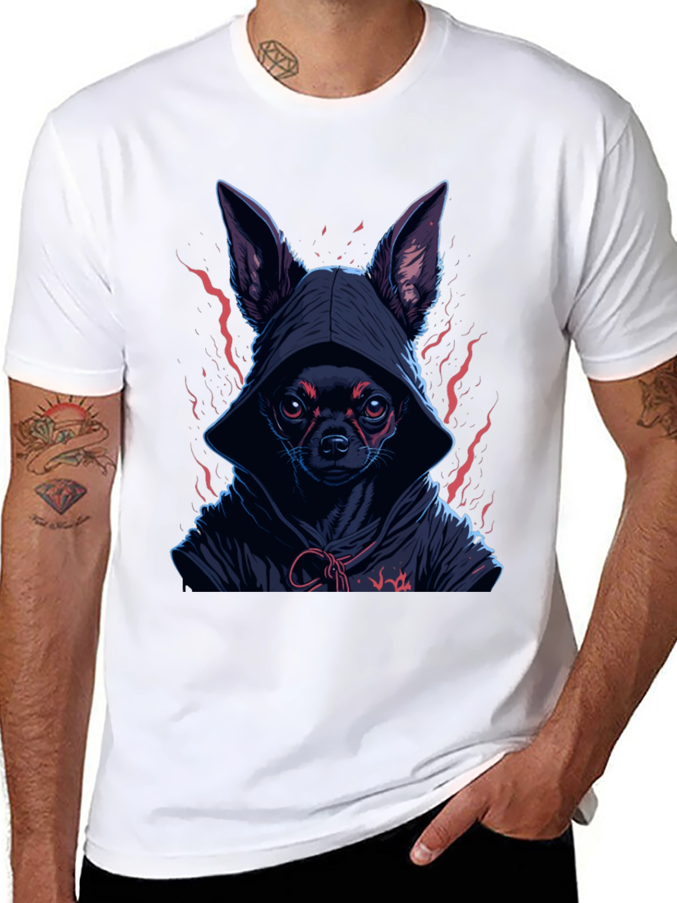 Black Hooded Chihuahua Graphic Tee view 8