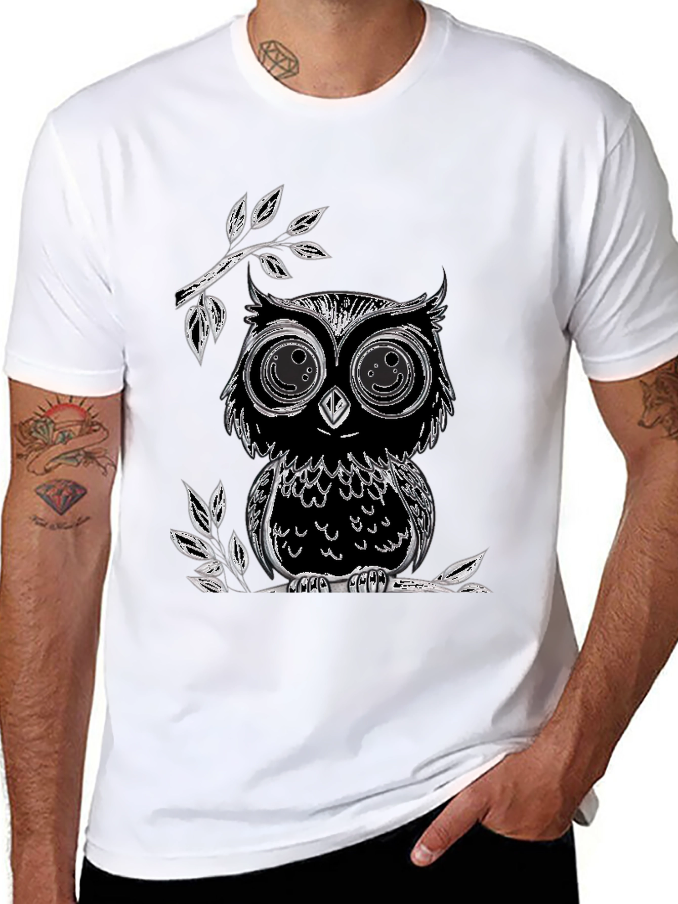 Black Owl Graphic T-Shirt - Soft Cotton Blend, Black view 8