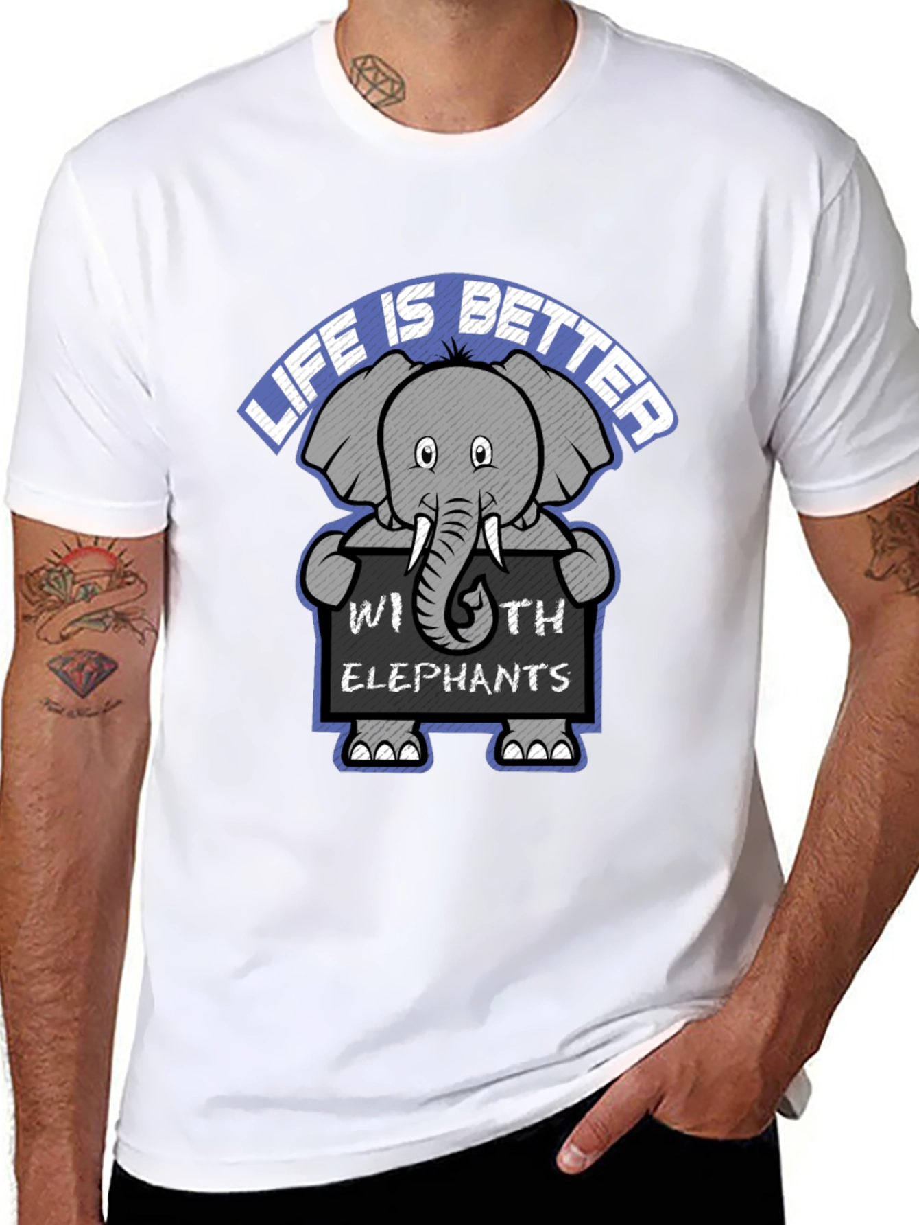 Black Life is Better with Elephants Graphic Tee view 8