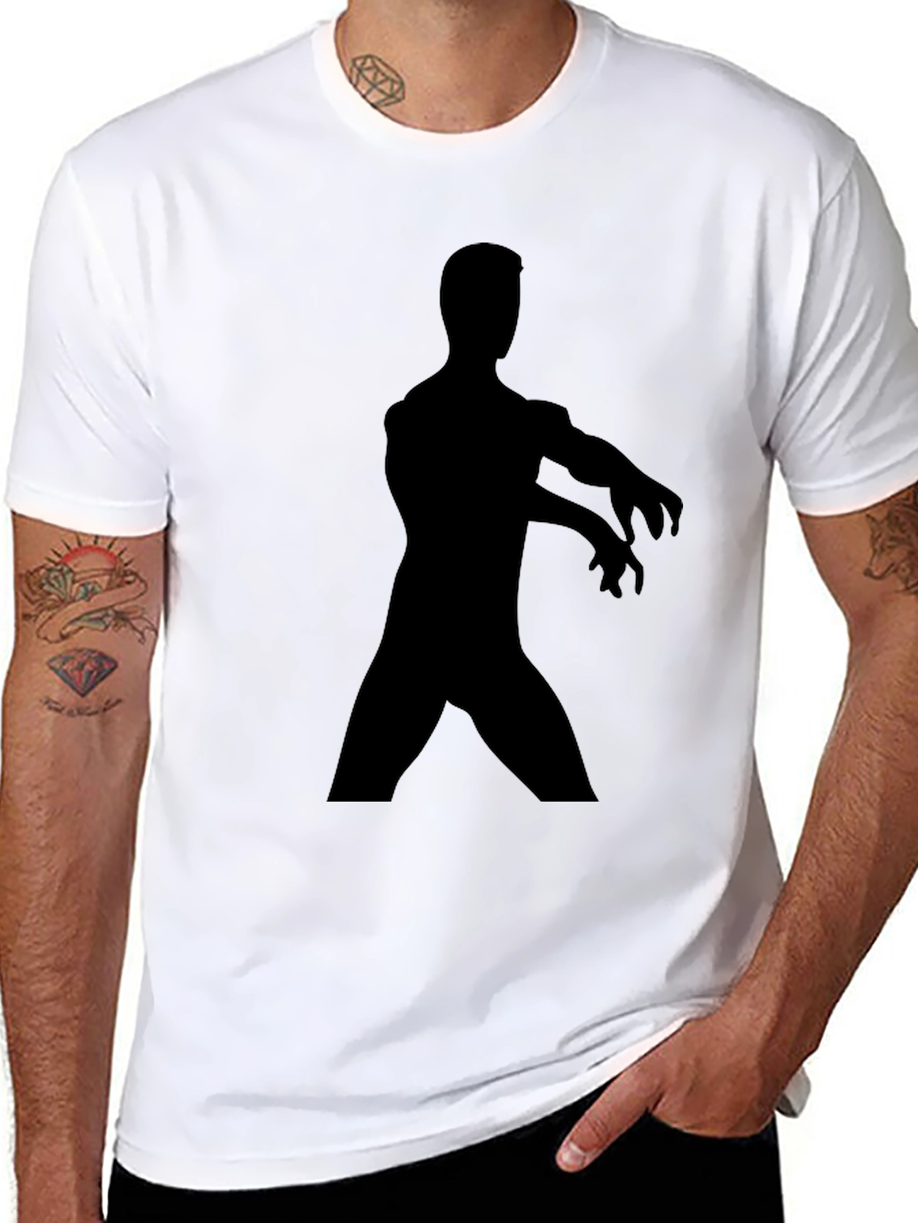Black Men's Black Graphic Tee - Zombie Silhouette view 8