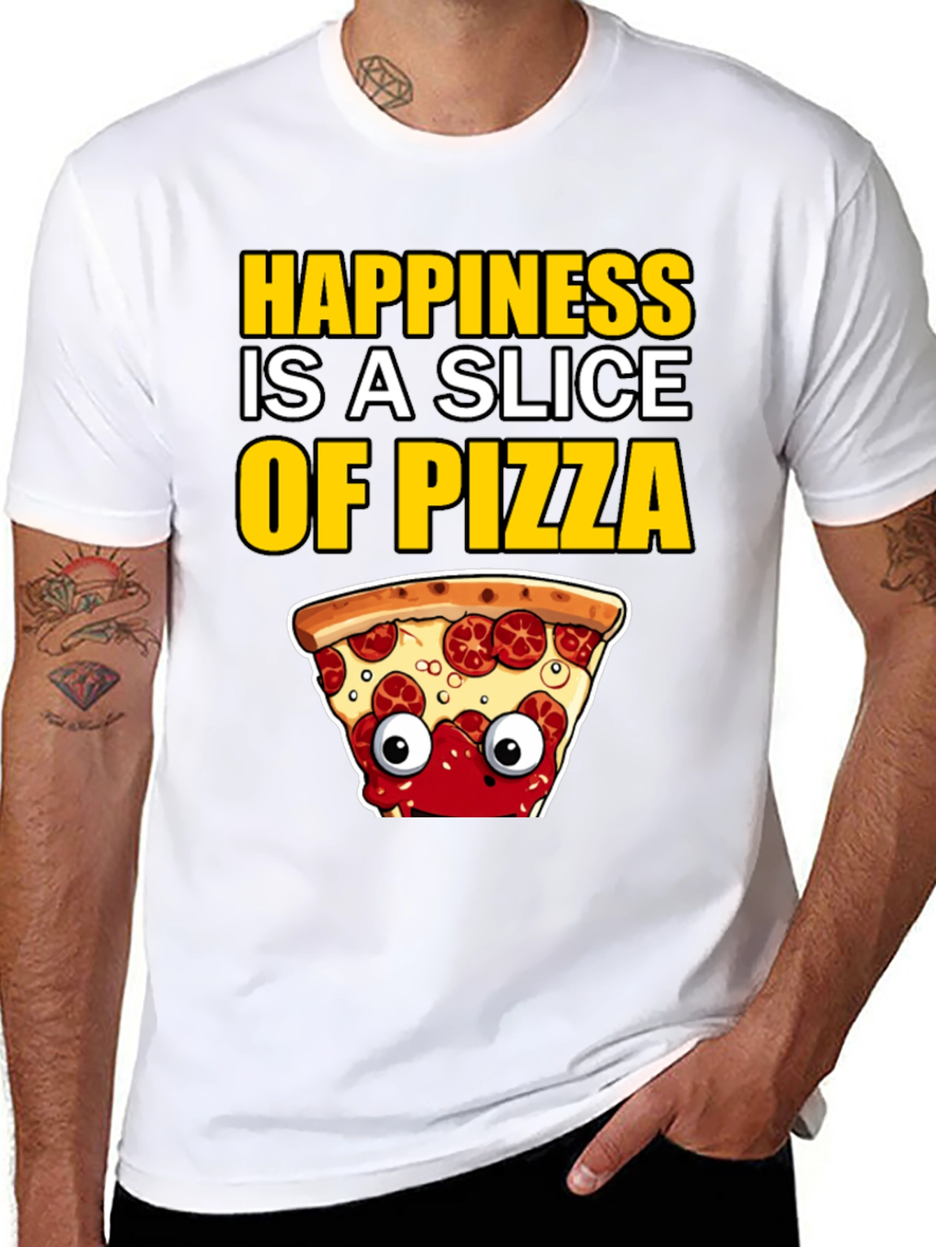 Black Happiness Pizza Slice T-Shirt view 8