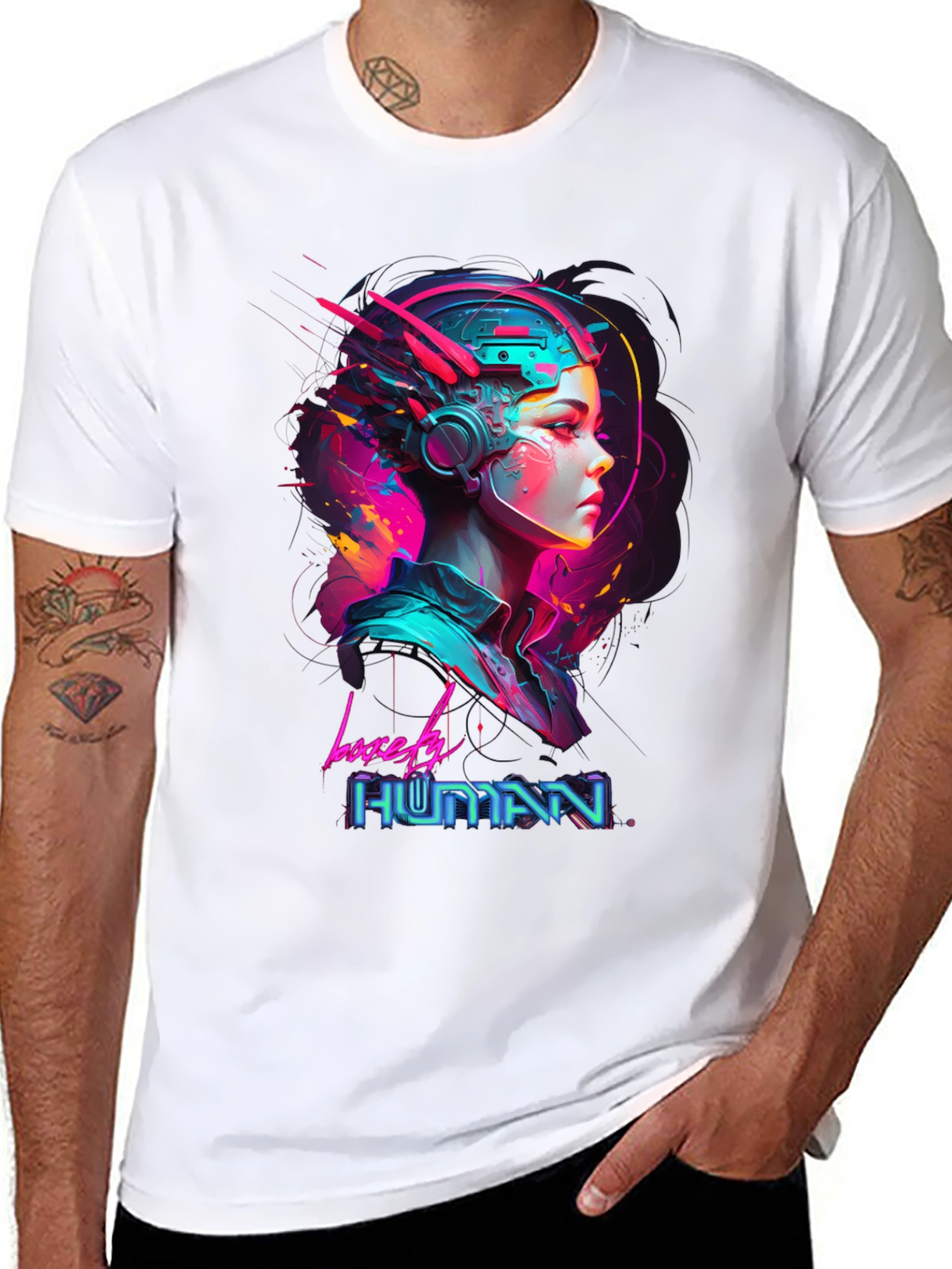 Black Lovely Human Cyberpunk Style Black T-Shirt view 8