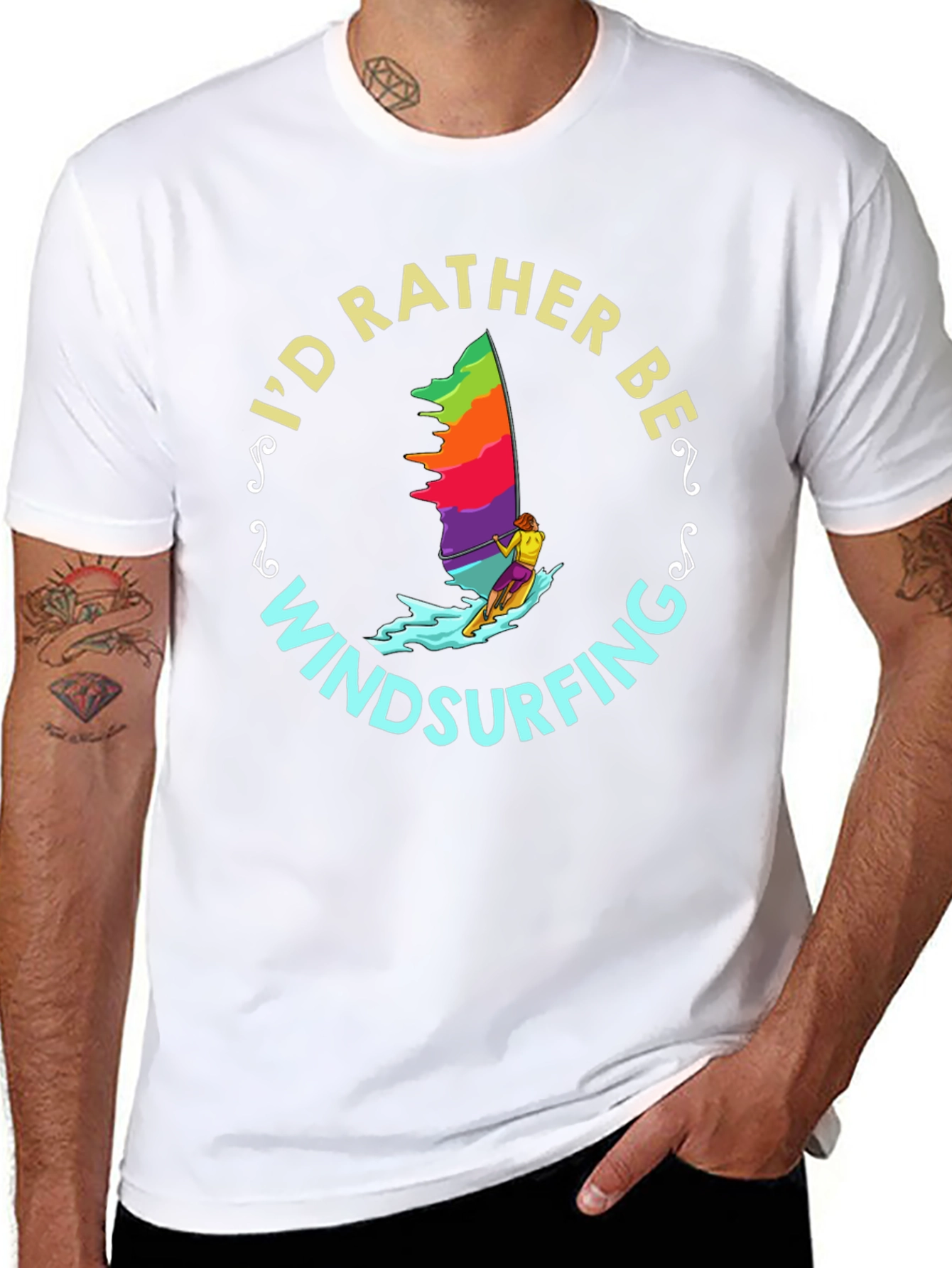 Black Windsurfing T-Shirt - I'd Rather Be Windsurfing view 8