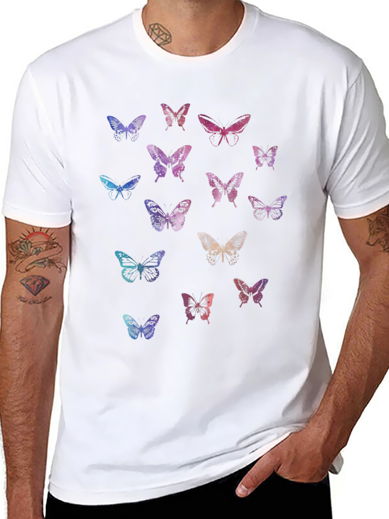 Black Butterfly Print Black Tee - Unisex view 8
