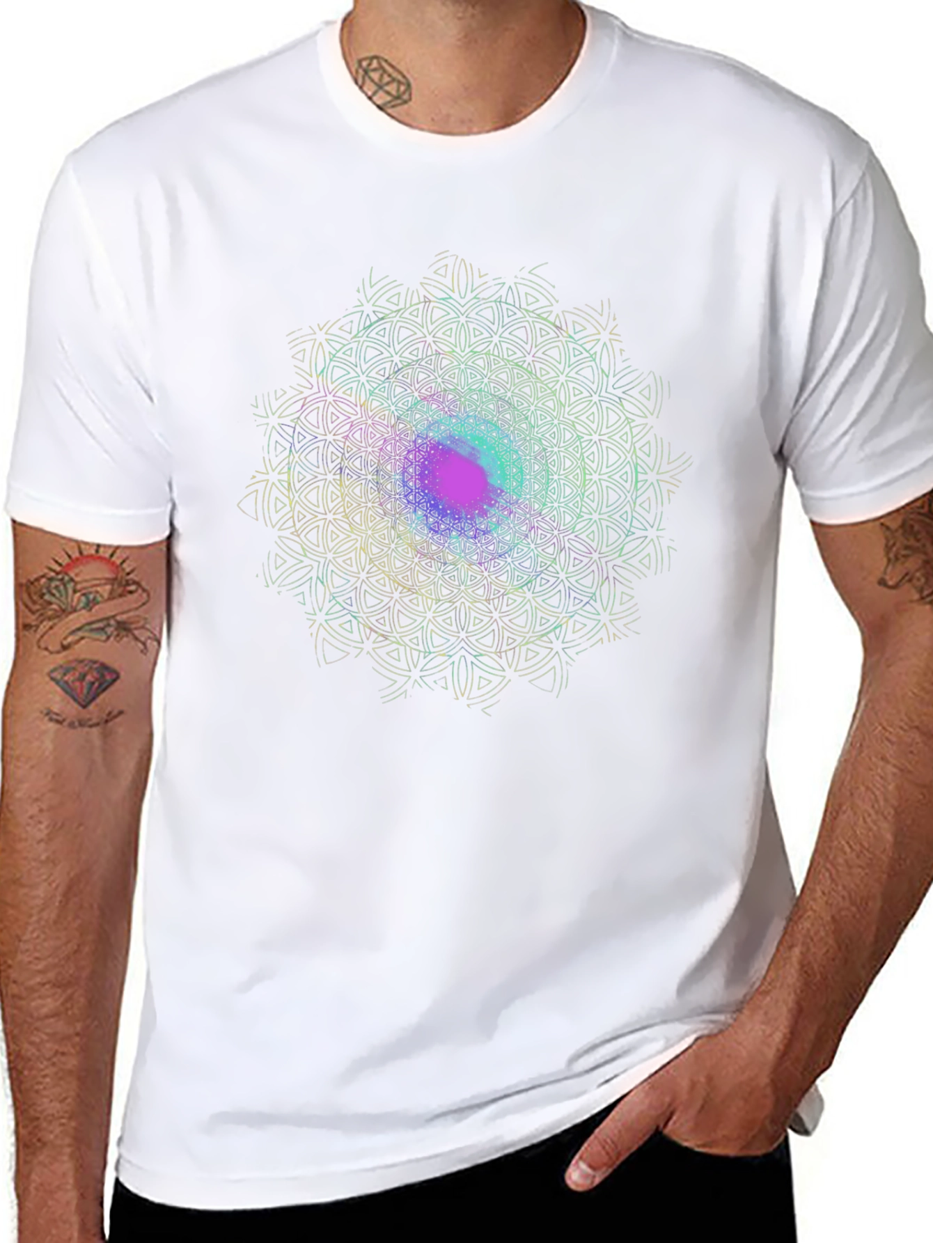 Black Geometric Mandala Black T-Shirt view 8