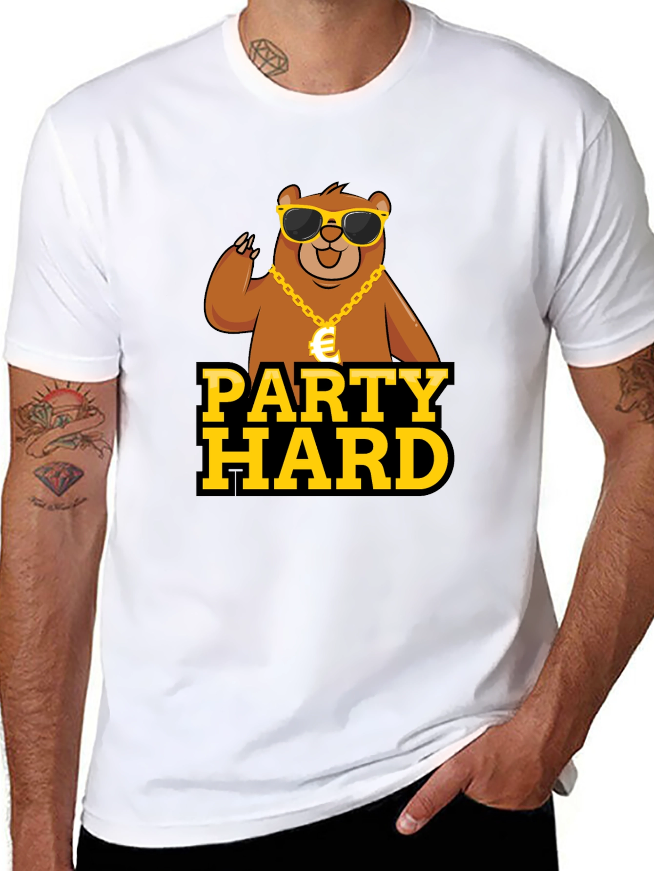 Black Party Hard Bear Graphic Tee - Black Cotton T-Shirt view 8