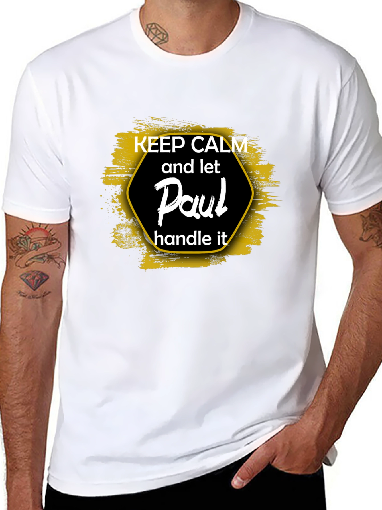 Black Keep Calm and Let Paul Handle It - Black T-Shirt view 8