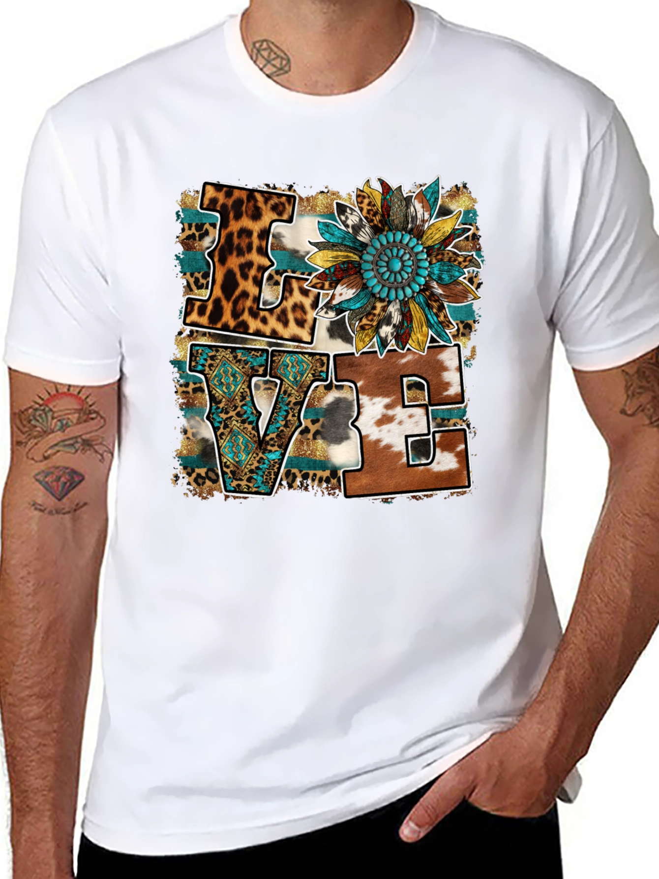 Black Western LOVE Graphic Tee - Leopard, Cowhide, Turquoise view 8