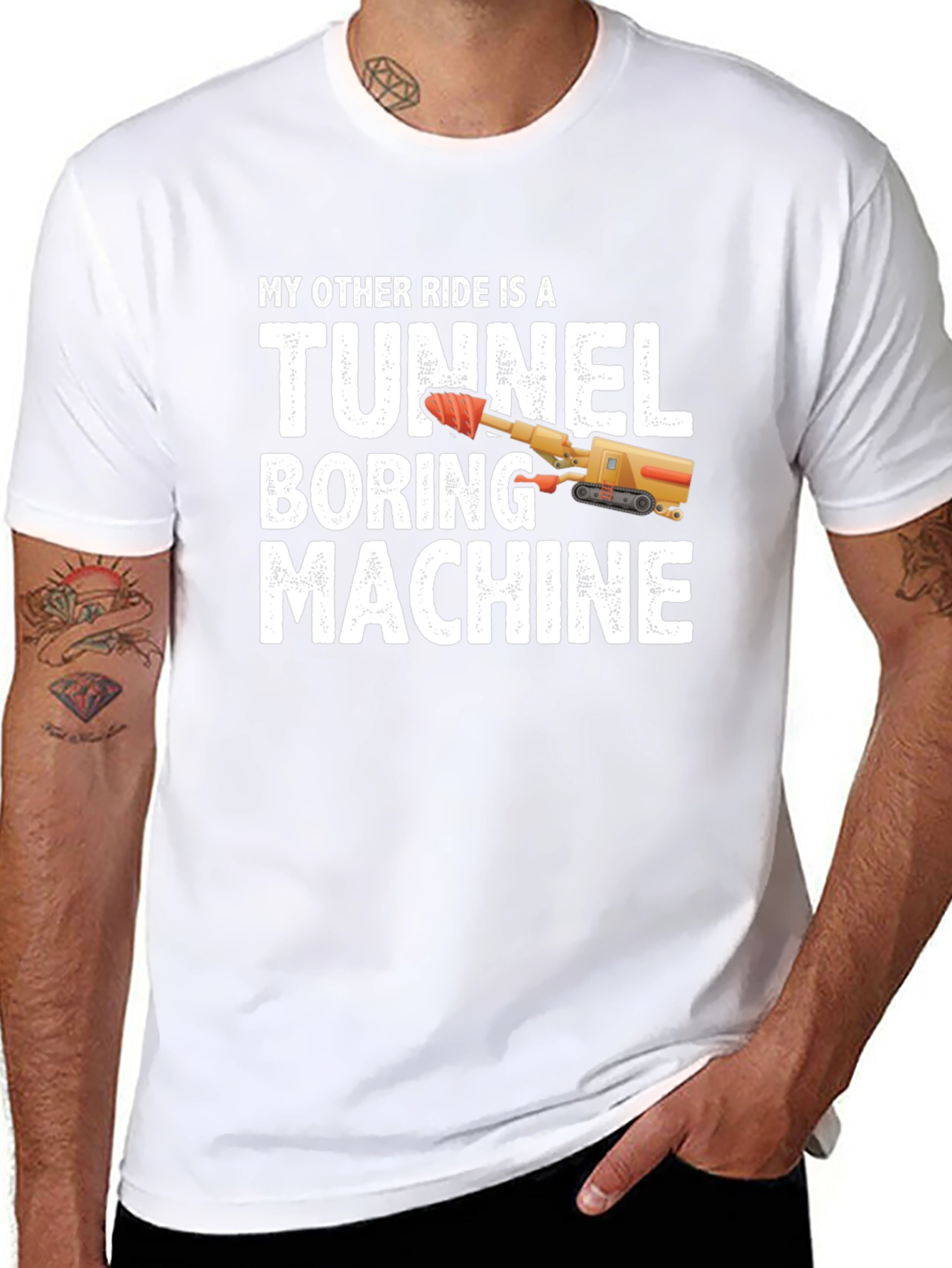 Black Tunnel Boring Machine T-Shirt - Funny Construction Tee view 8