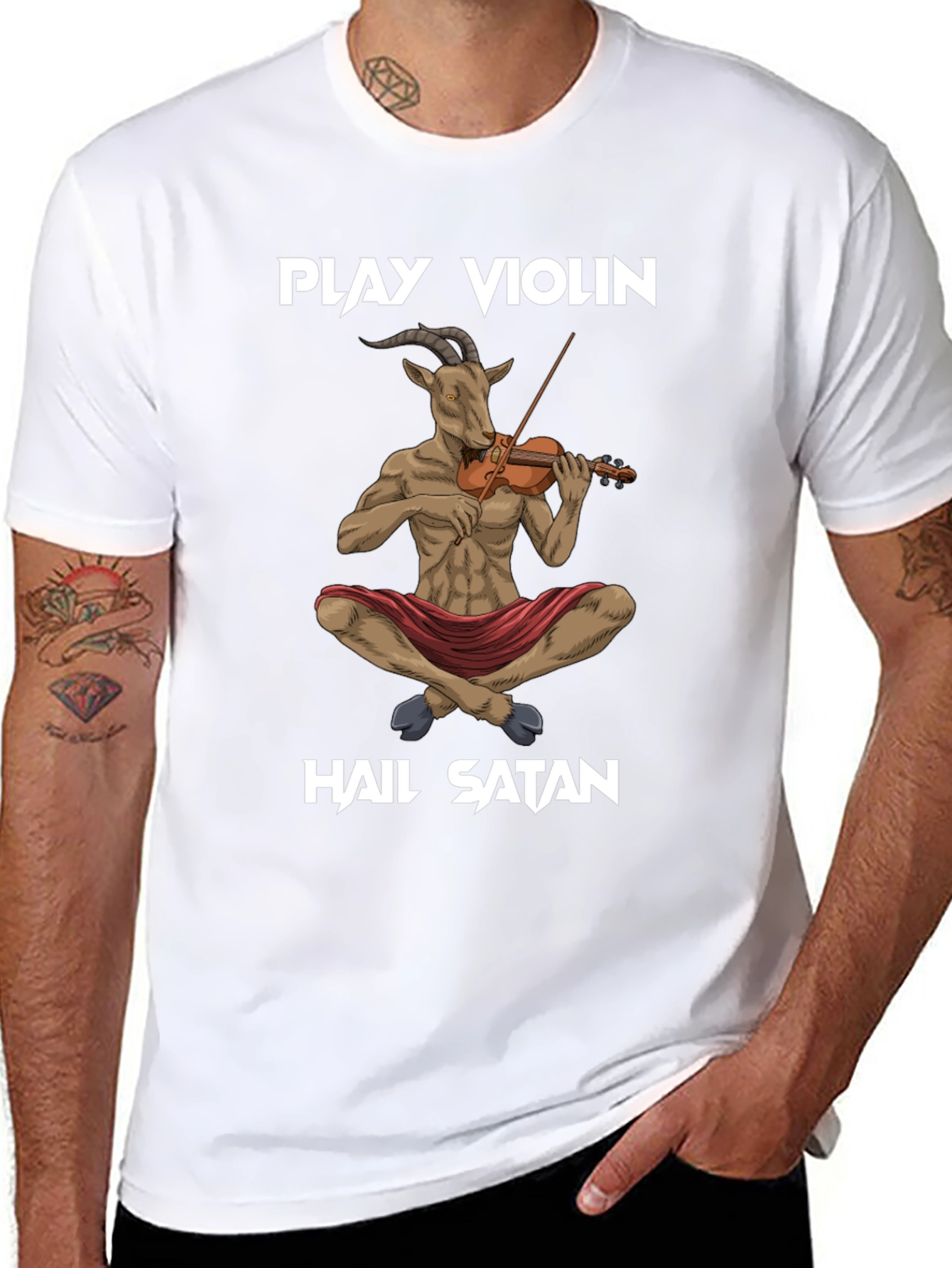 Black Play Violin, Hail Satan T-Shirt view 8