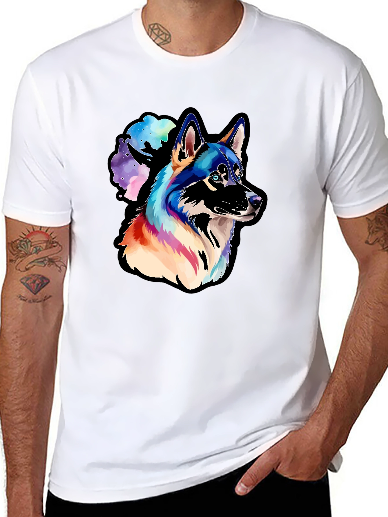 Black Husky Watercolor Men's Graphic T-Shirt view 8