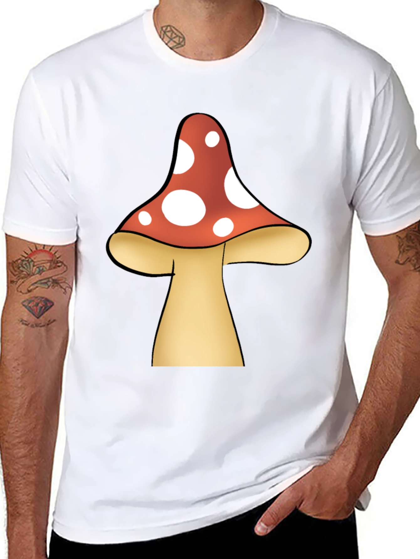 Black Mushroom Graphic Tee - Funky Black T-Shirt view 8