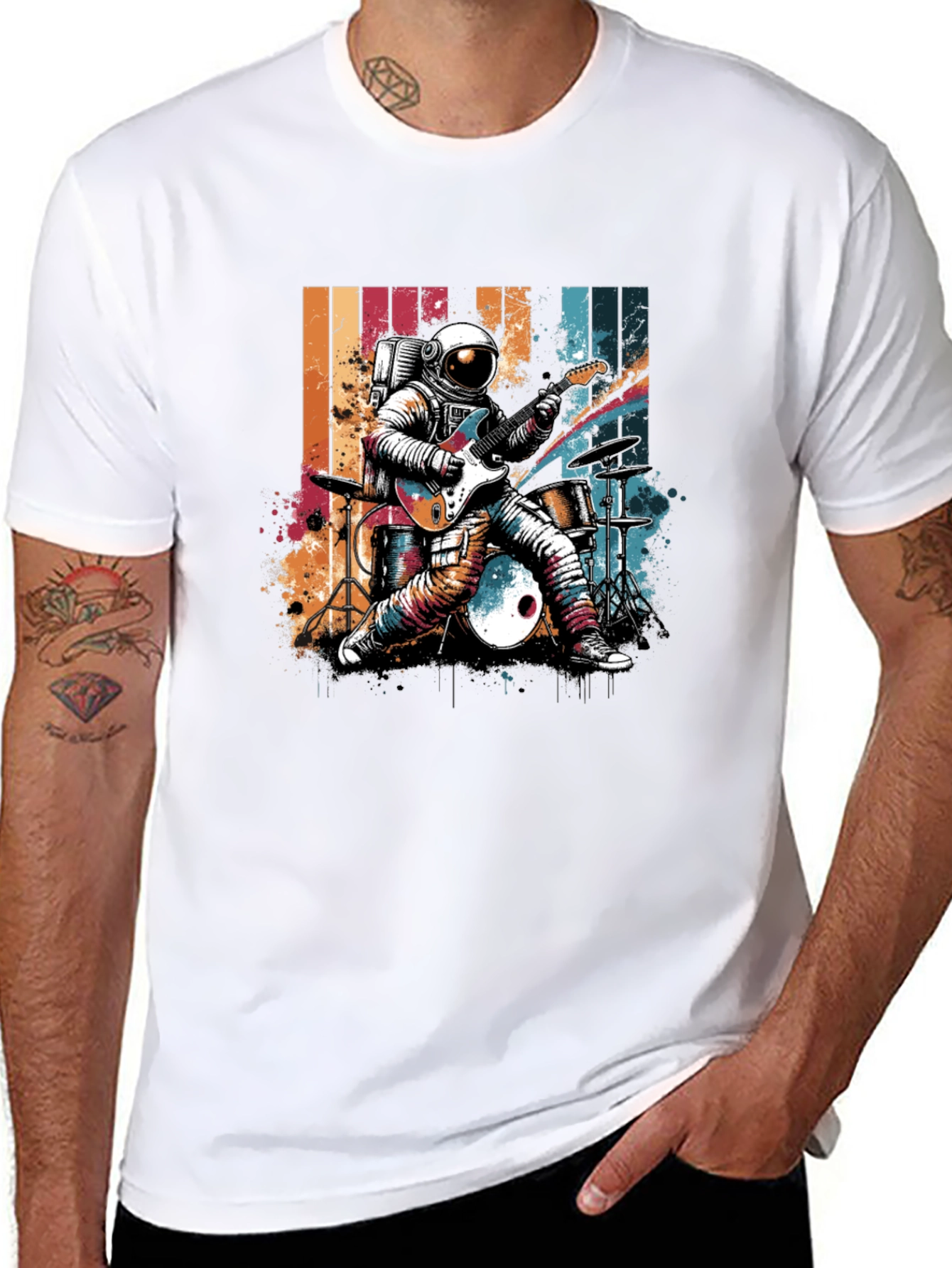 Black Astronaut Guitarist T-Shirt view 8