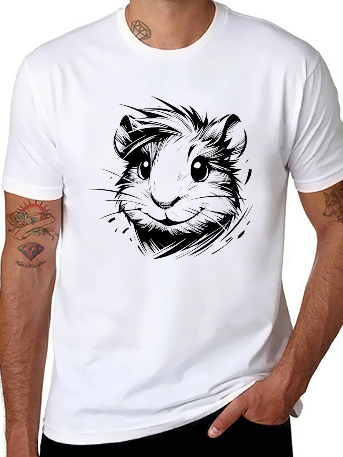 Black Guinea Pig Graphic Tee - Black Cotton T-Shirt view 8
