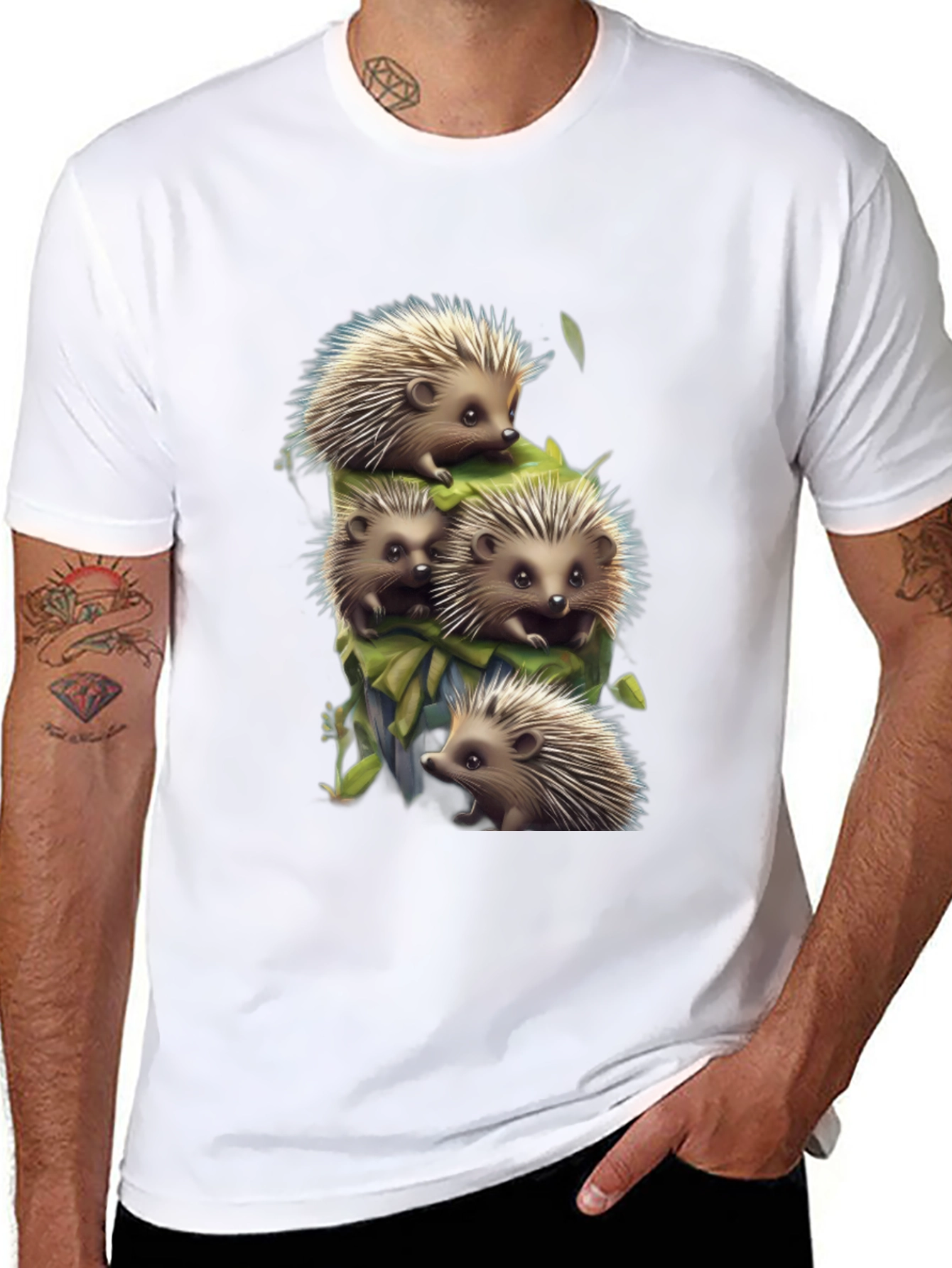 Black Cute Hedgehog Stack Graphic Tee - Black view 8