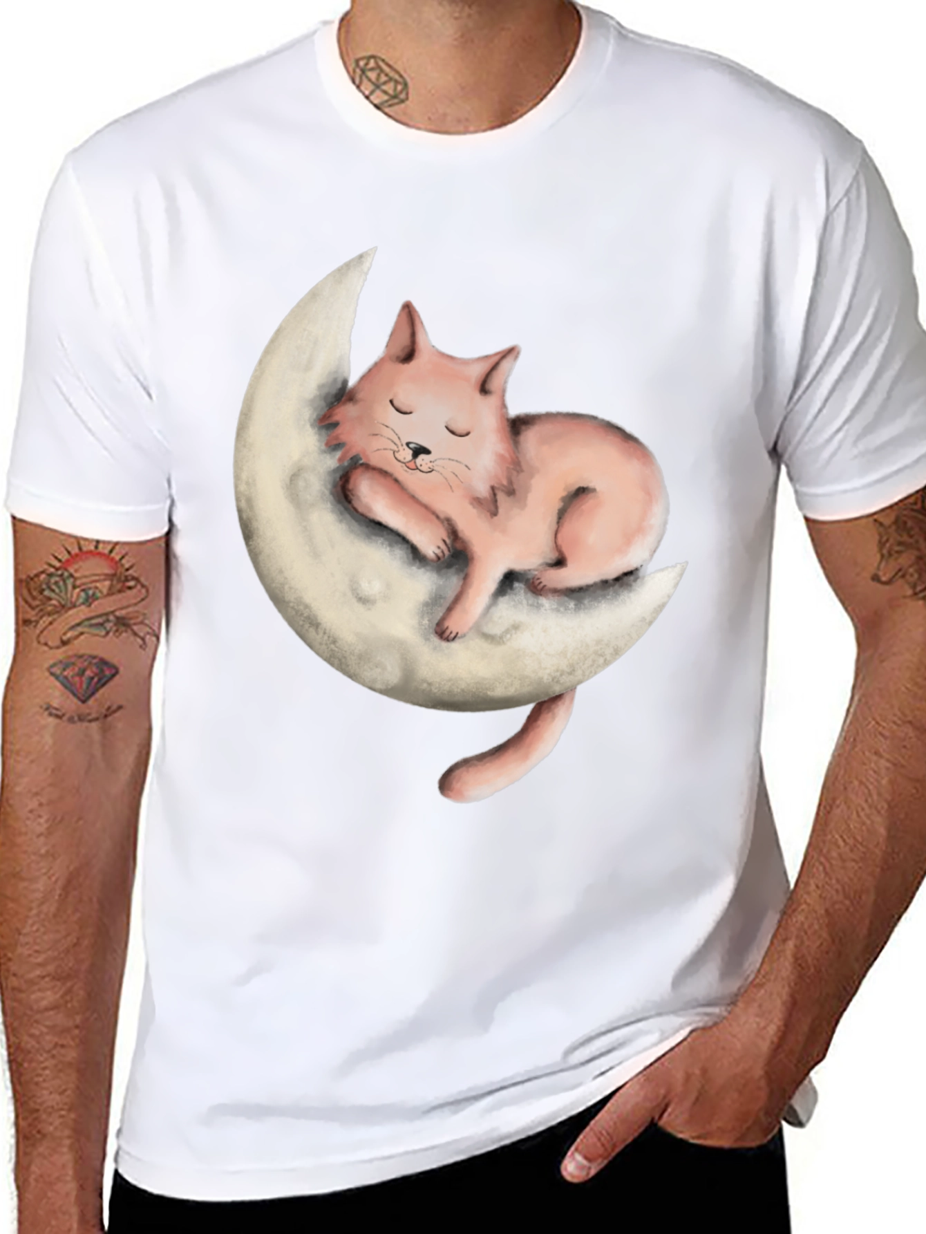 Black Cat on Moon Graphic Tee - Relaxed Fit view 8