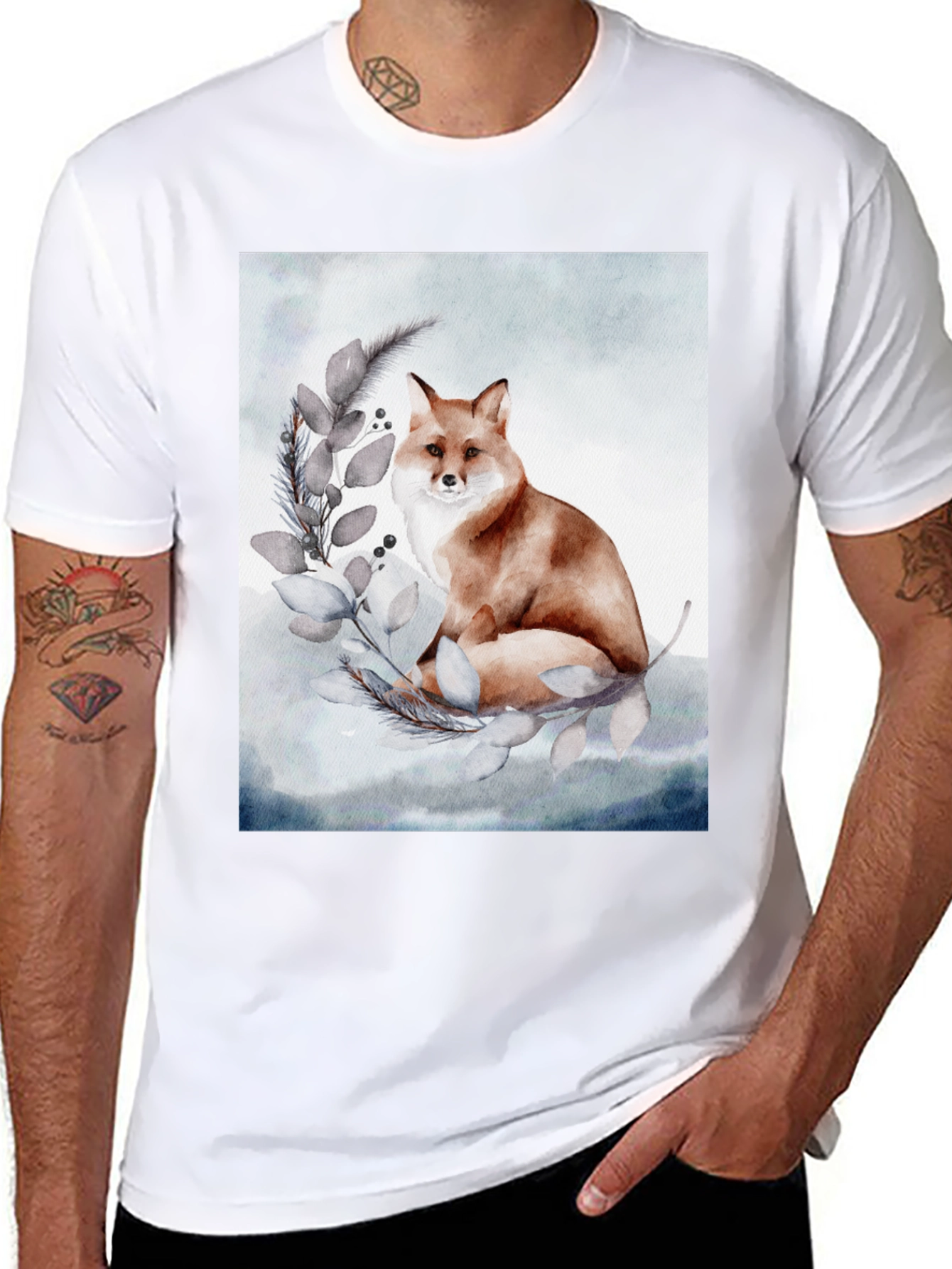 Black Watercolor Fox T-Shirt view 8