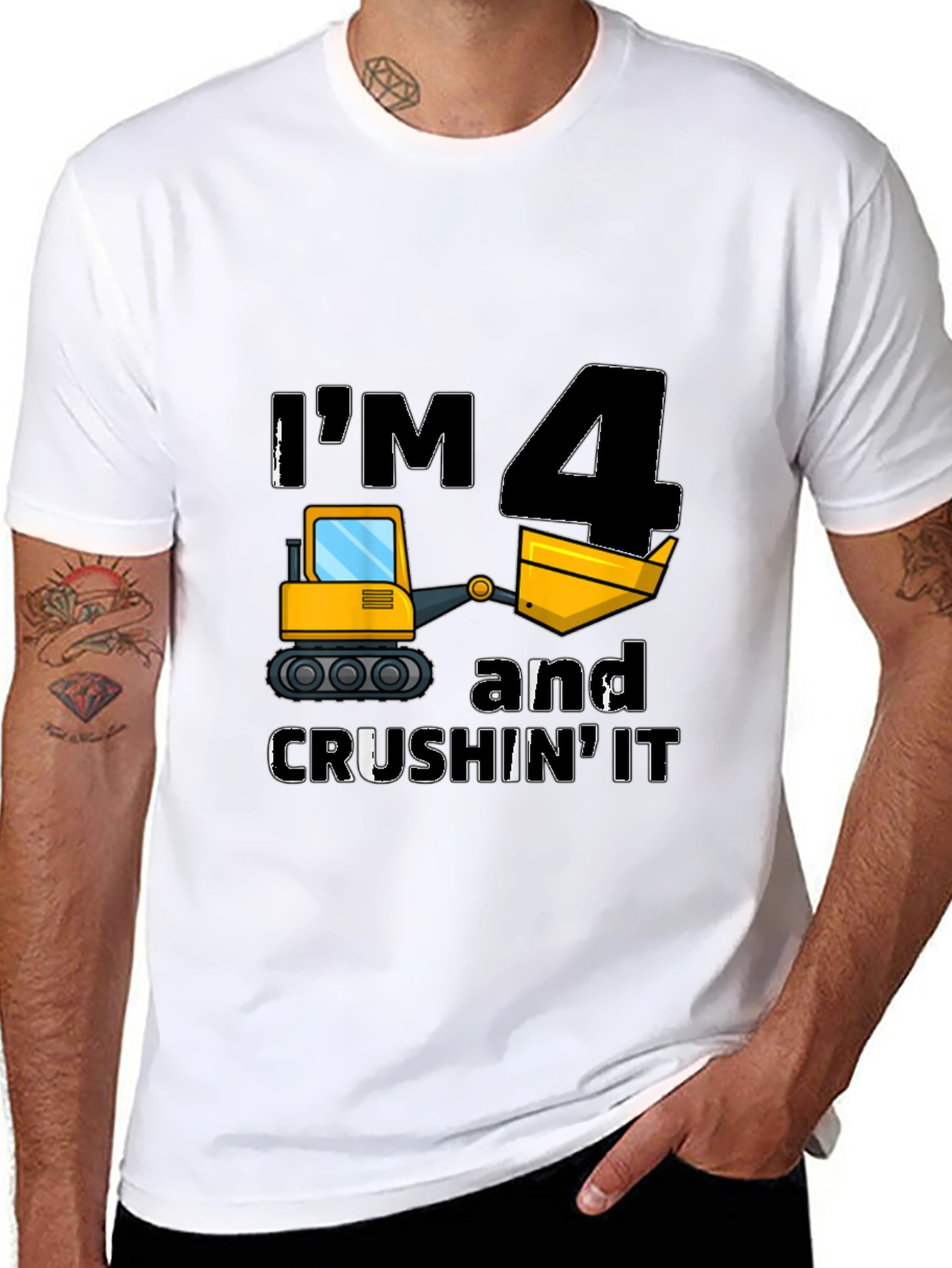 Black I'm 4 and Crushin' It Kids Birthday T-Shirt view 8