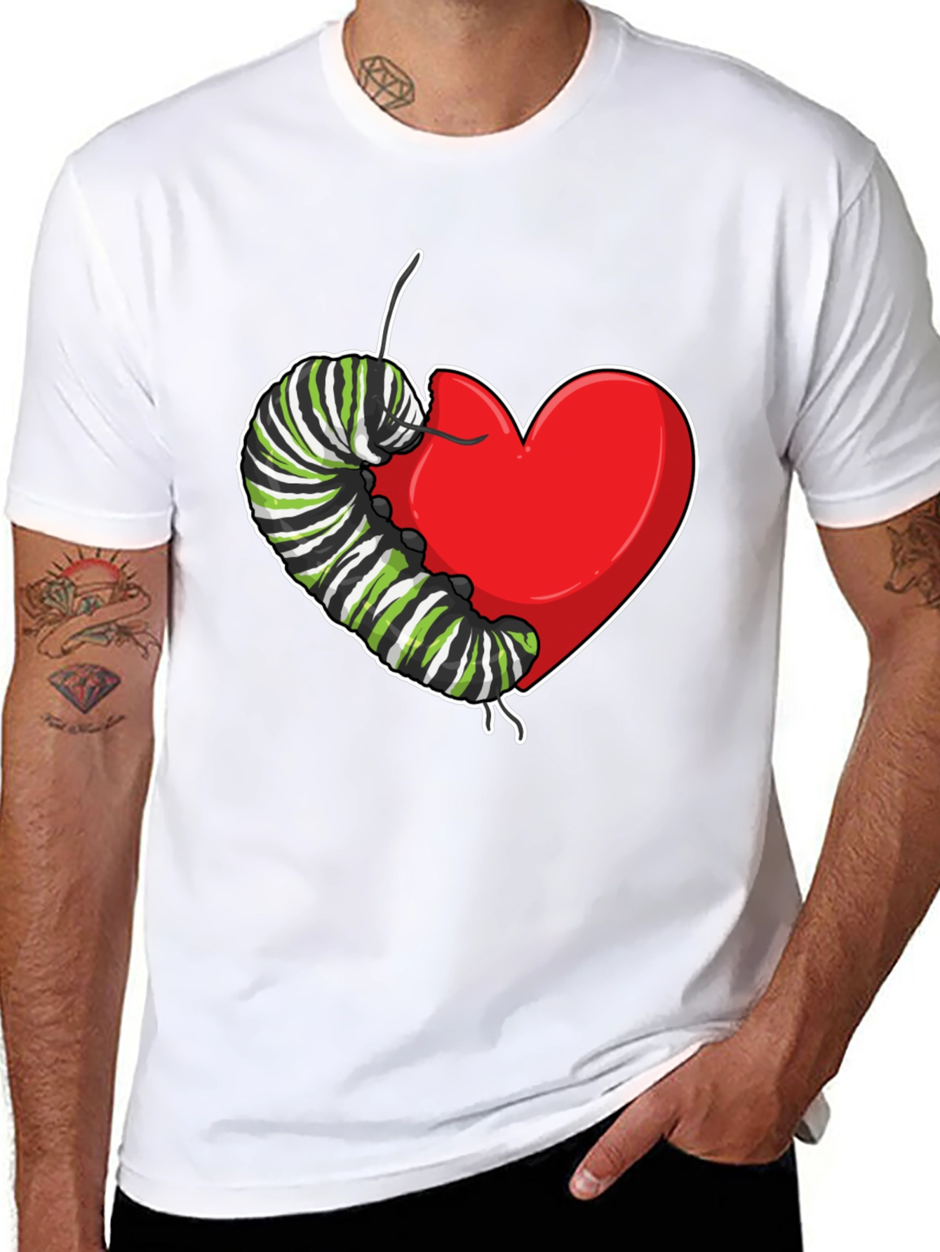 Black Caterpillar Heart Graphic T-Shirt - Soft Cotton view 8