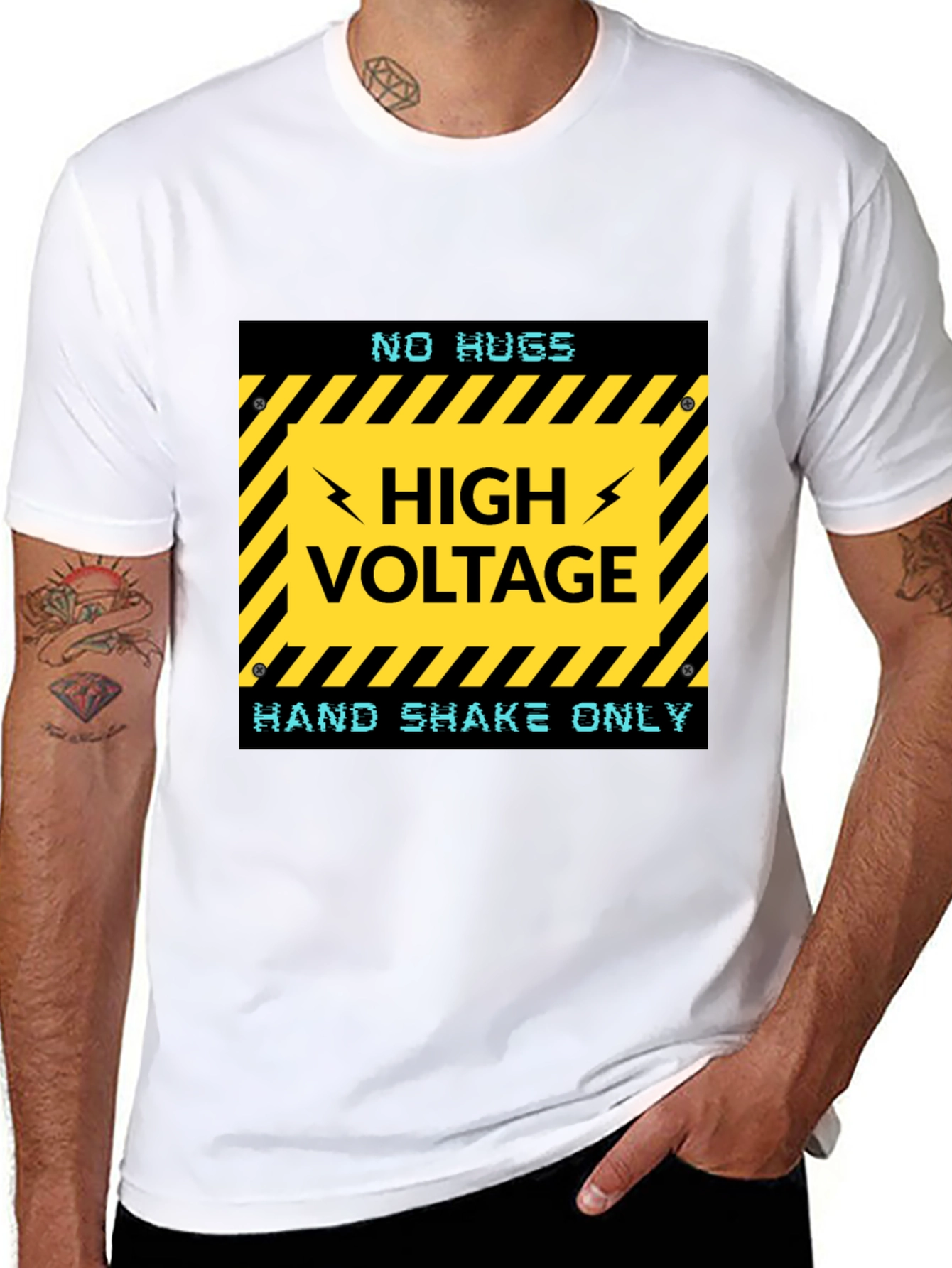 Black High Voltage Humor Tee - No Hugs, Handshakes Only! view 8