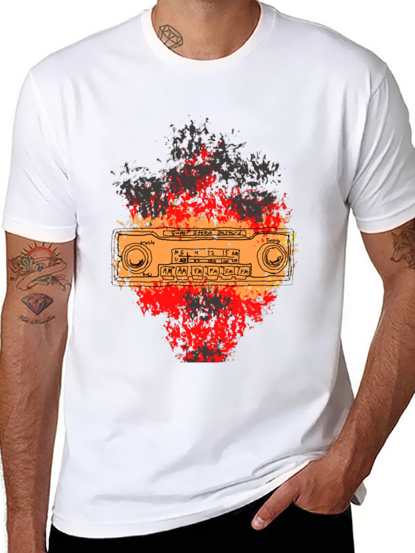 Black Retro Radio Graphic Tee - Vintage Style Black T-Shirt view 8
