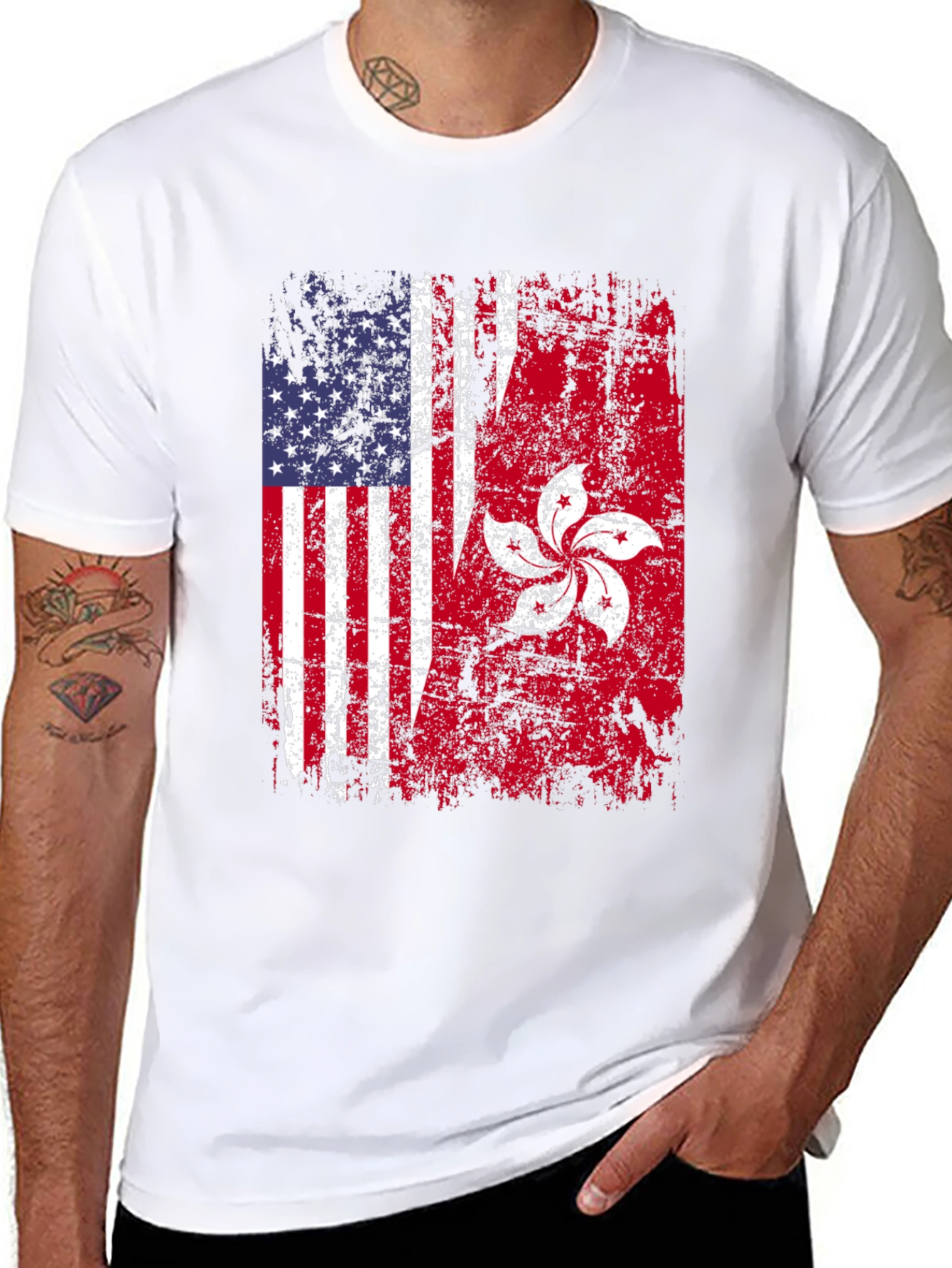 Black USA Hong Kong Flag Graphic Tee view 8