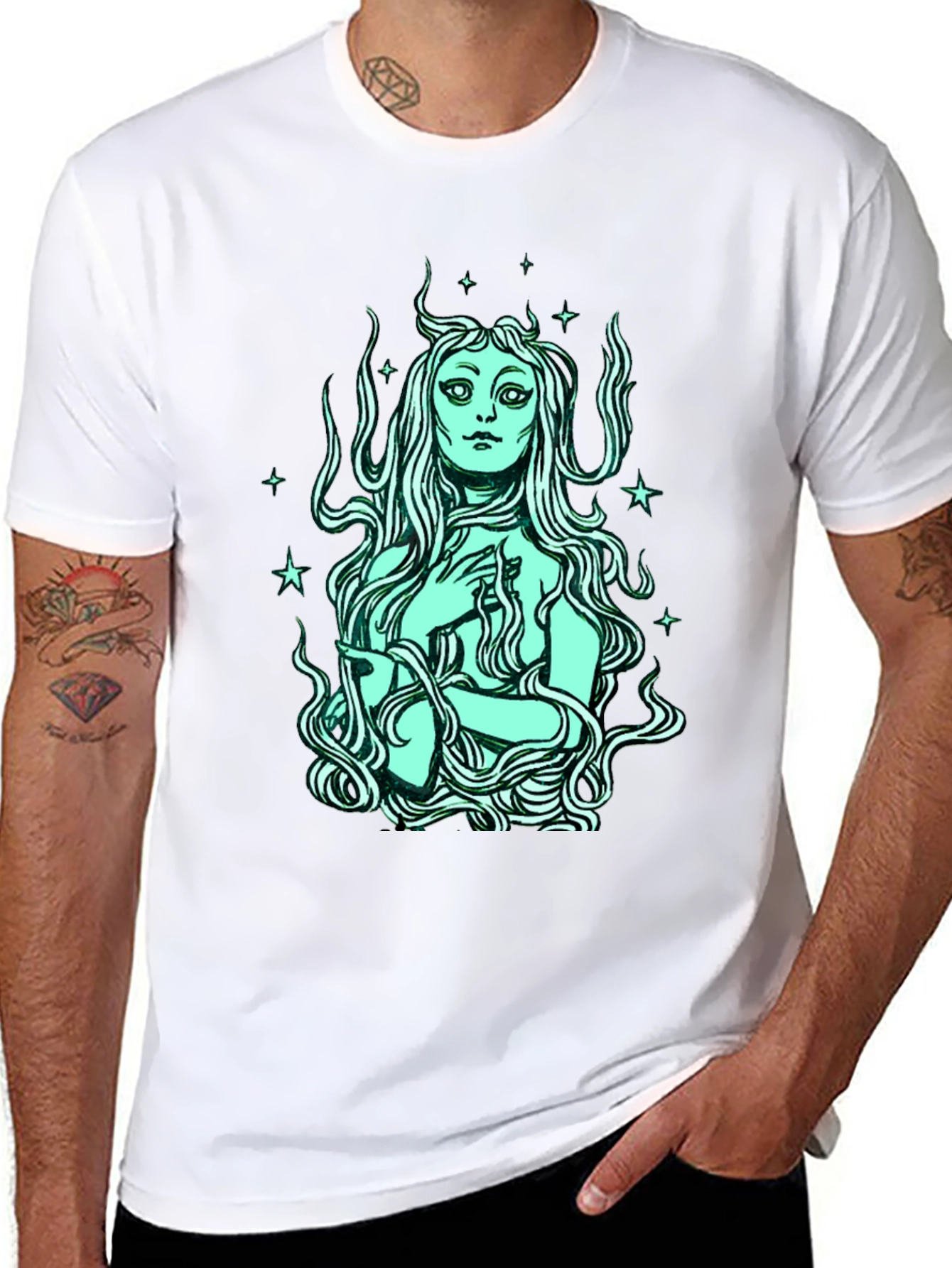Black Mystic Mermaid Graphic Tee - Black Cotton Blend view 8