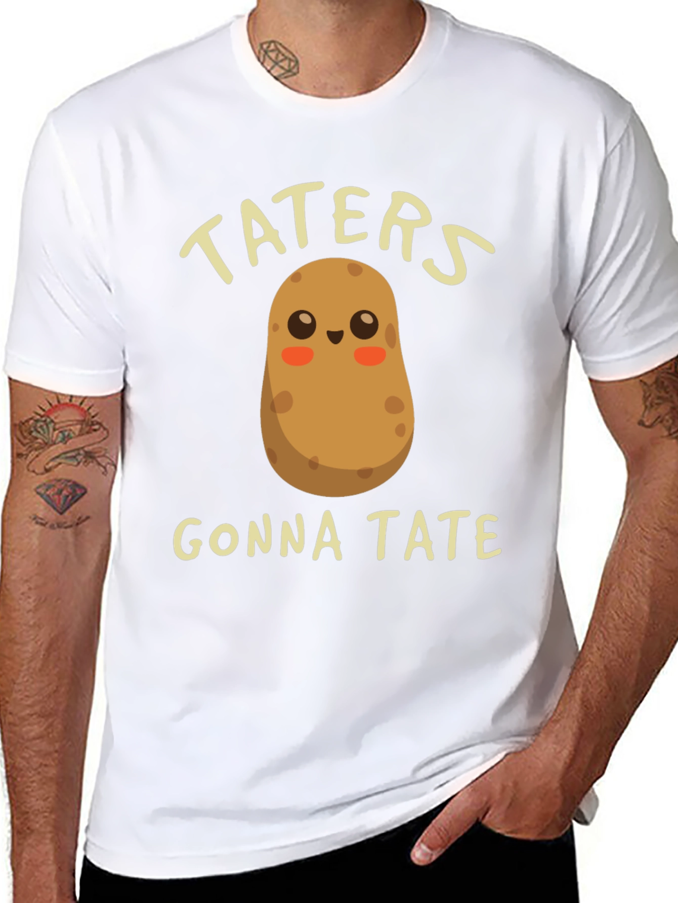 Black Funny Potato T-Shirt - Taters Gonna Tate - Novelty Tee view 8