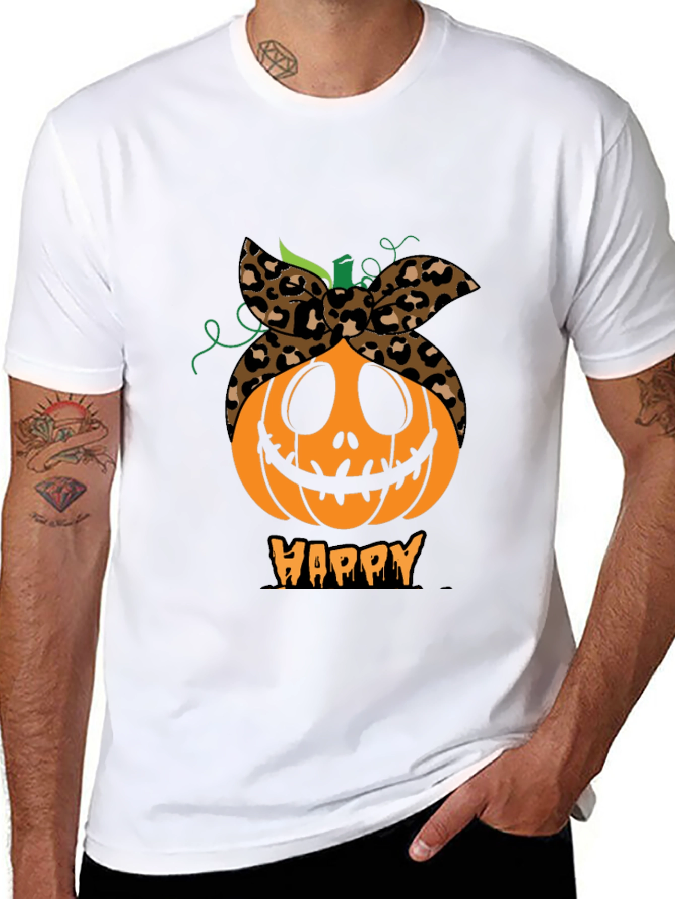 Black Happy Pumpkin Headband Graphic Tee view 8