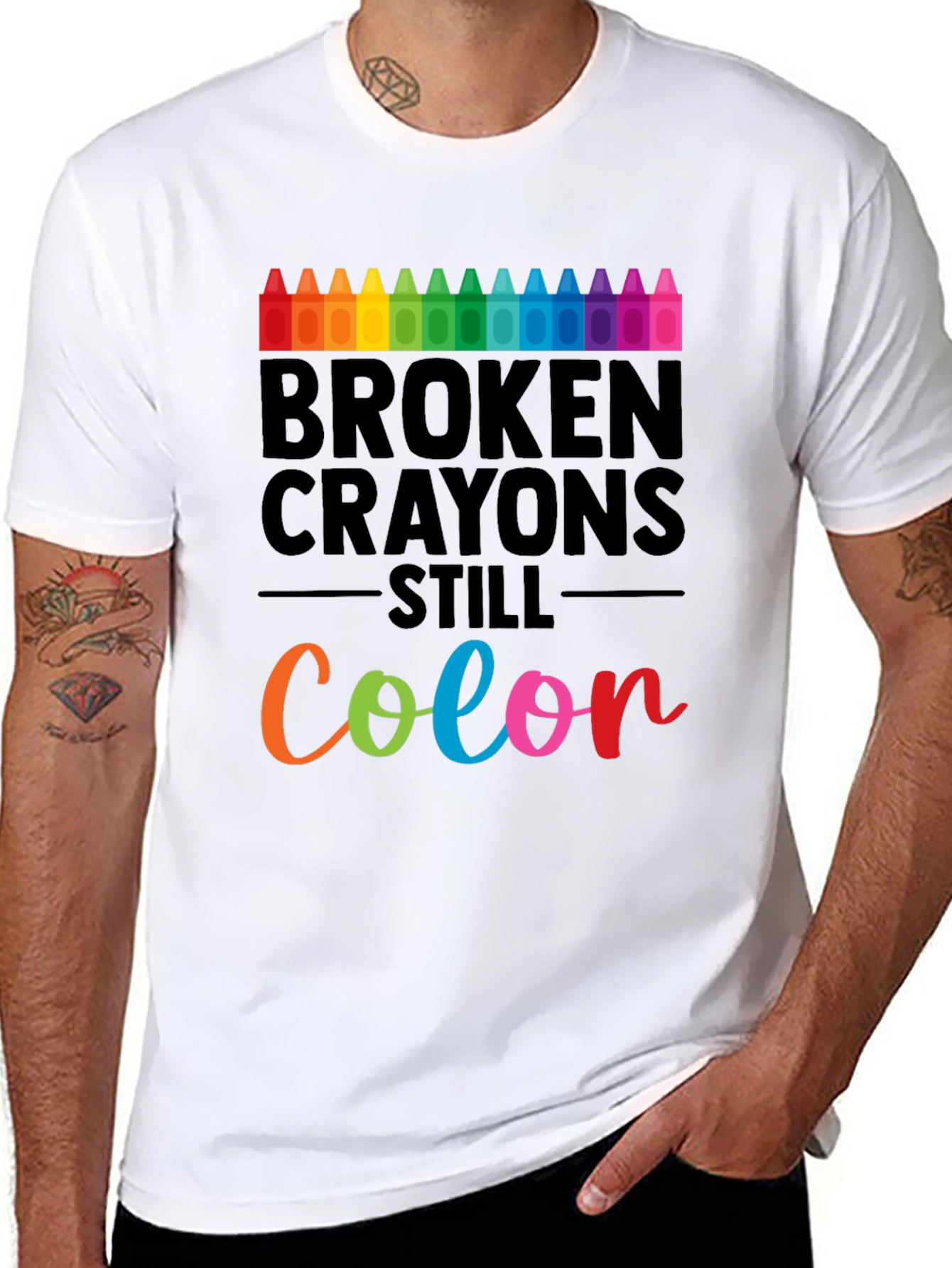 Black Broken Crayons Still Color T-Shirt view 8