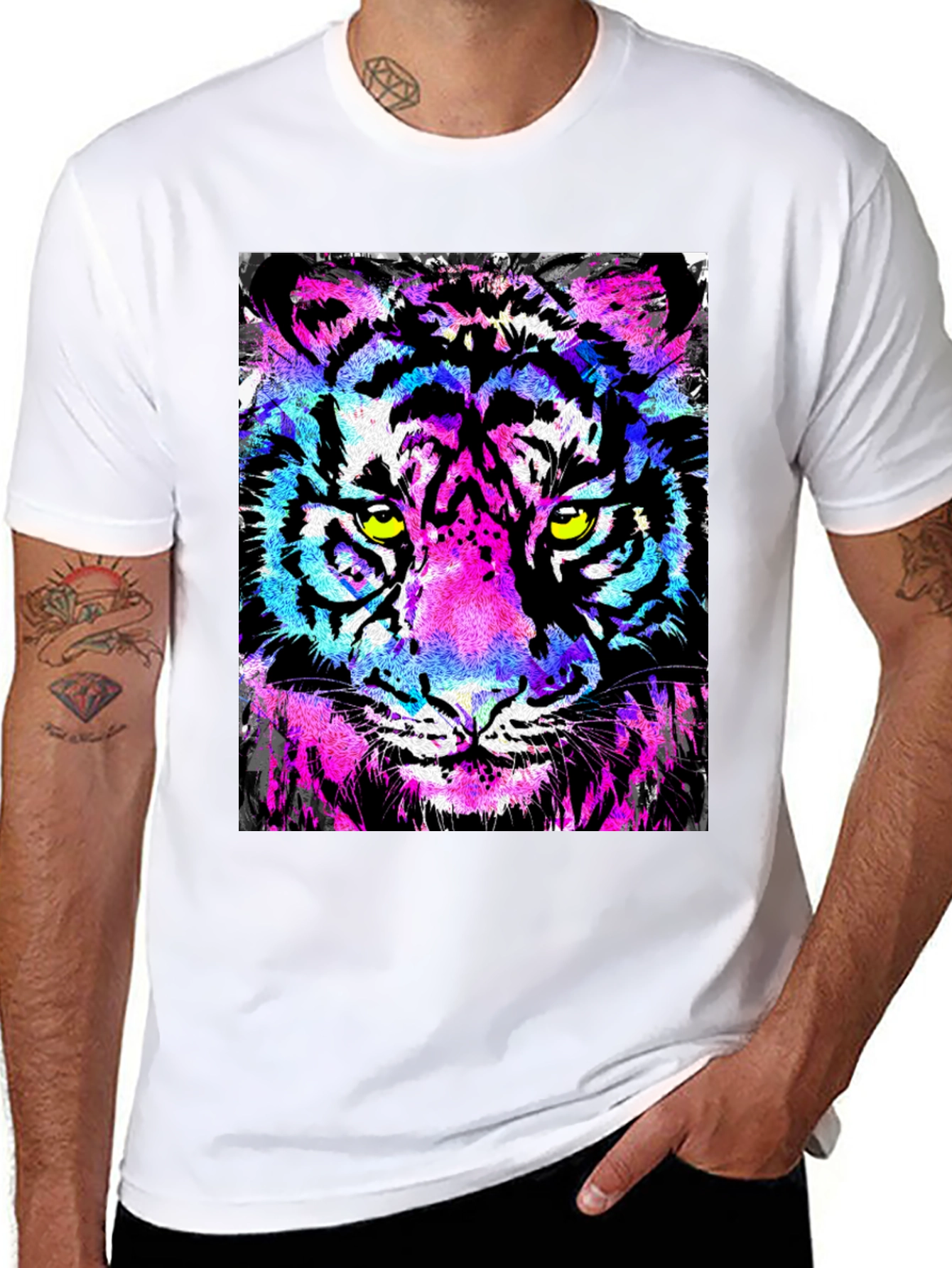 Black Vibrant Tiger Graphic Black T-Shirt view 8