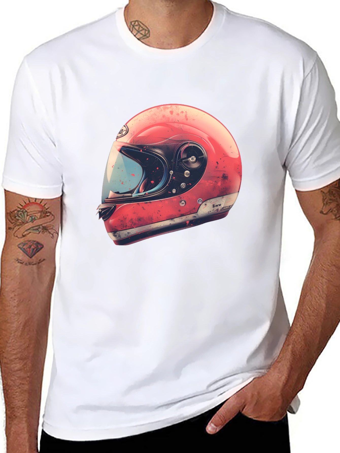 Black Retro Motorcycle Helmet Graphic Tee - Black view 8