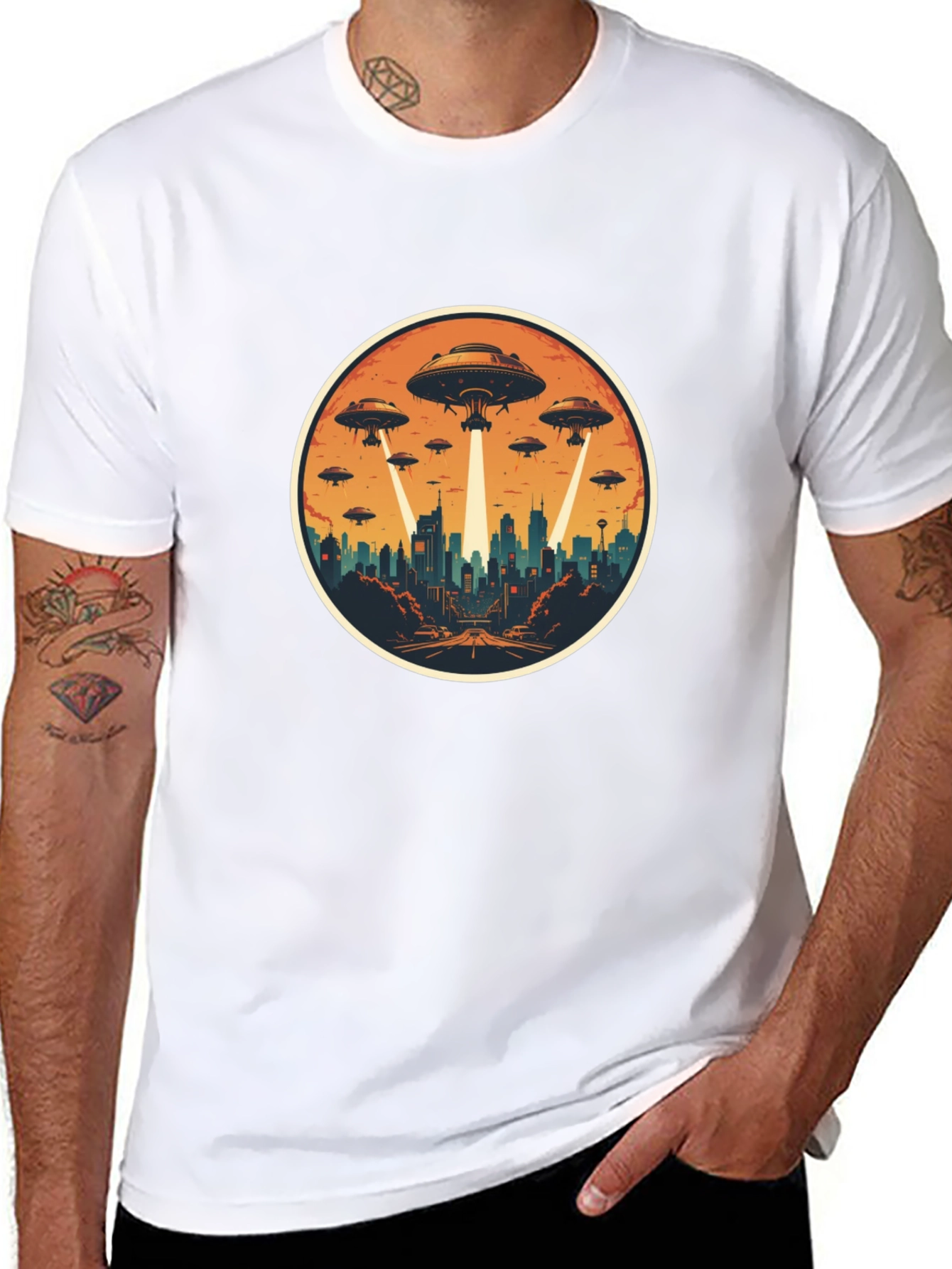 Black UFO Invasion Graphic Tee - Black Cotton Blend view 8