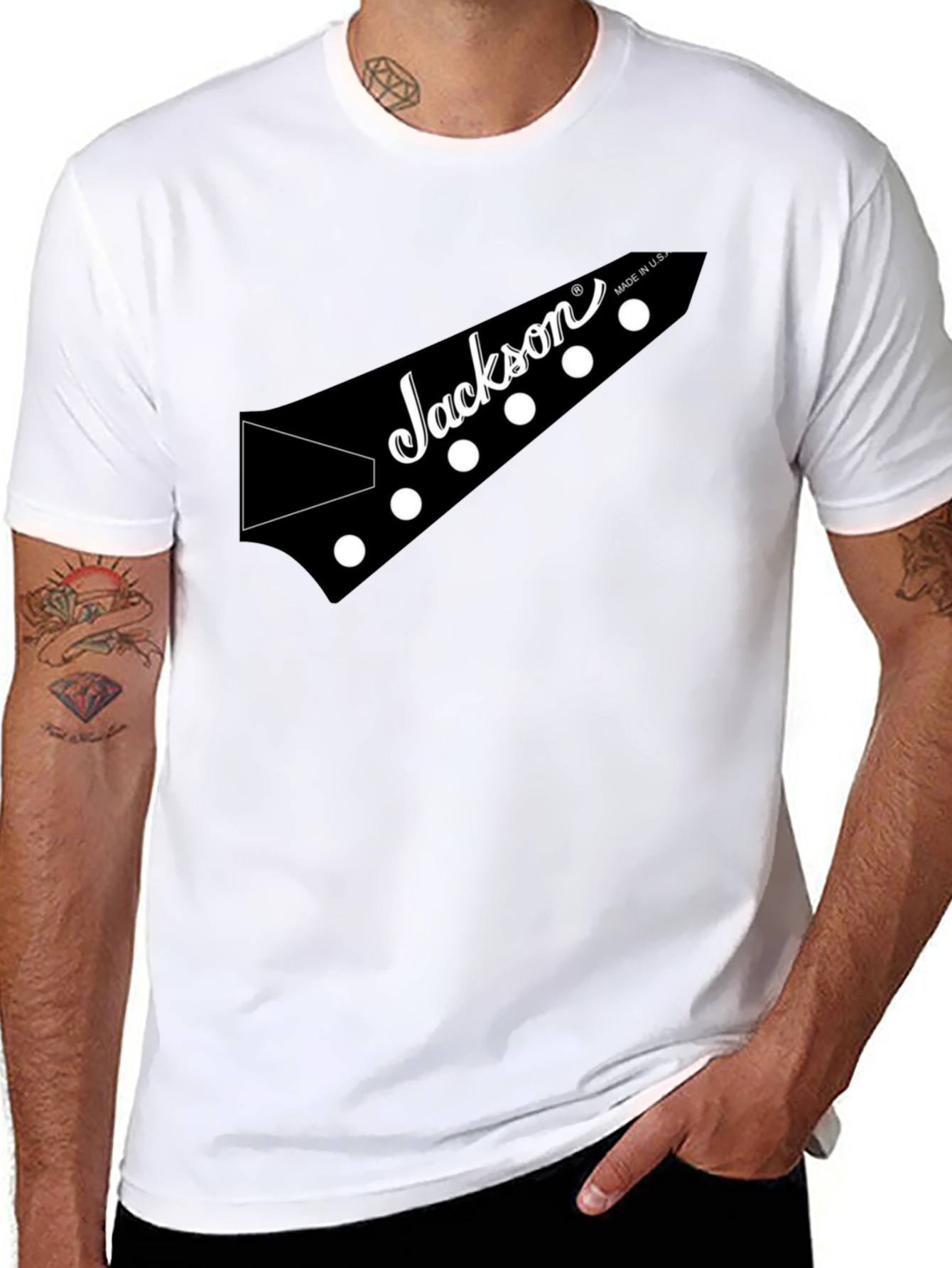 Black Jackson Guitar Headstock Black T-Shirt view 8