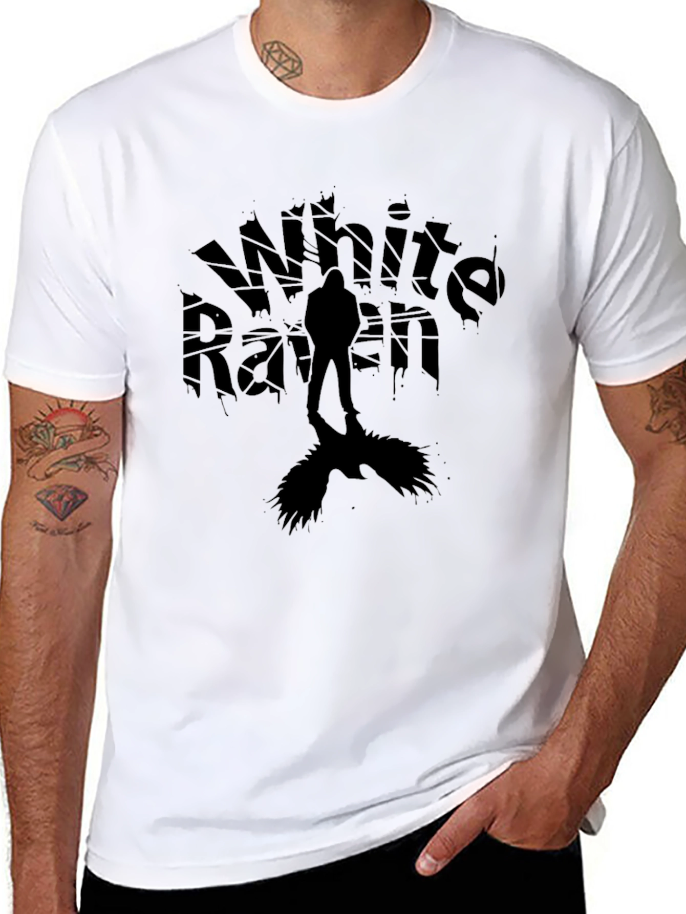 White Raven Graphic Tee - Dark Silhouette Design T-Shirt - 8