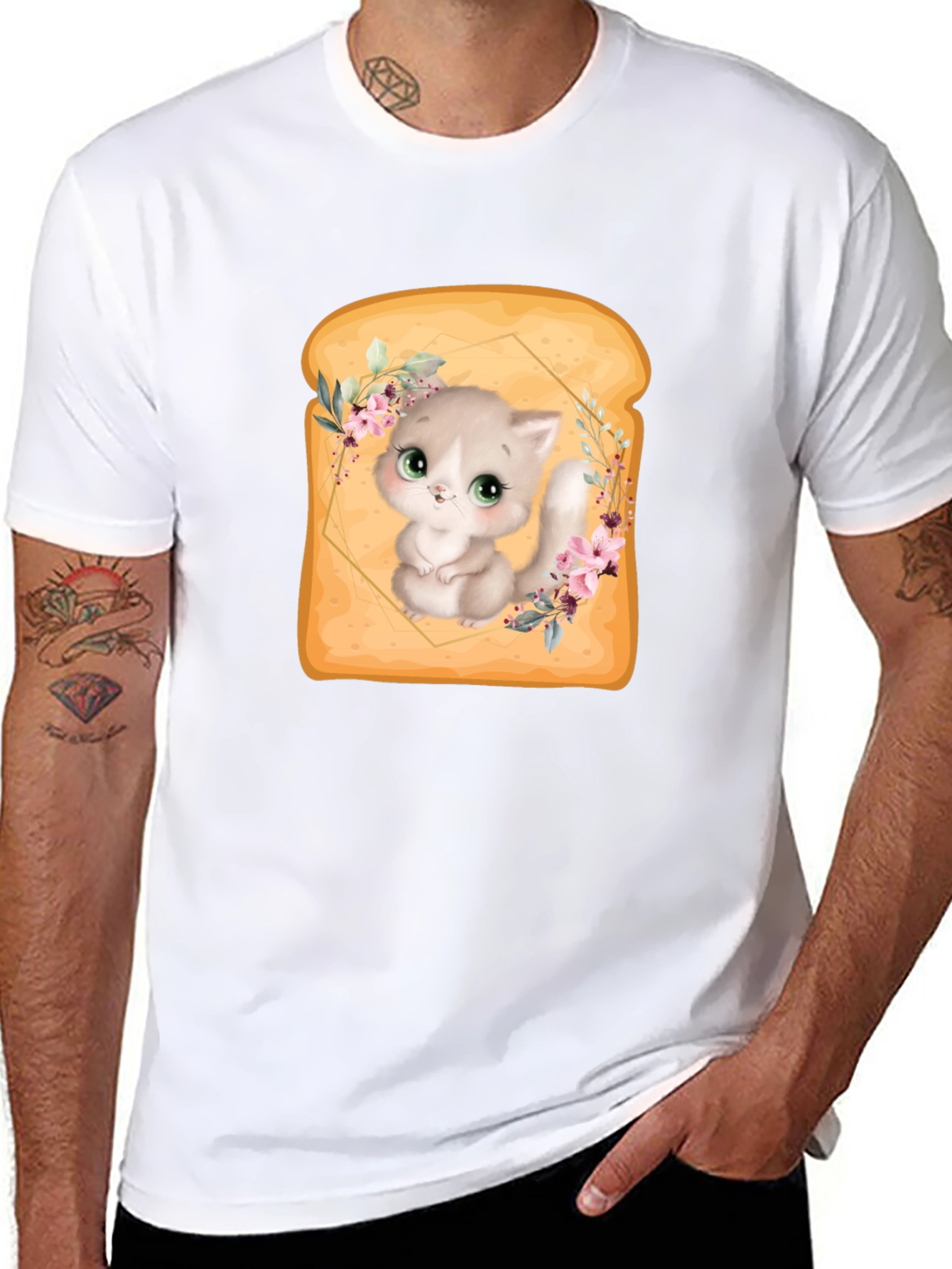 Black Cute Kitten in Toast T-Shirt - Unique Graphic Tee view 8