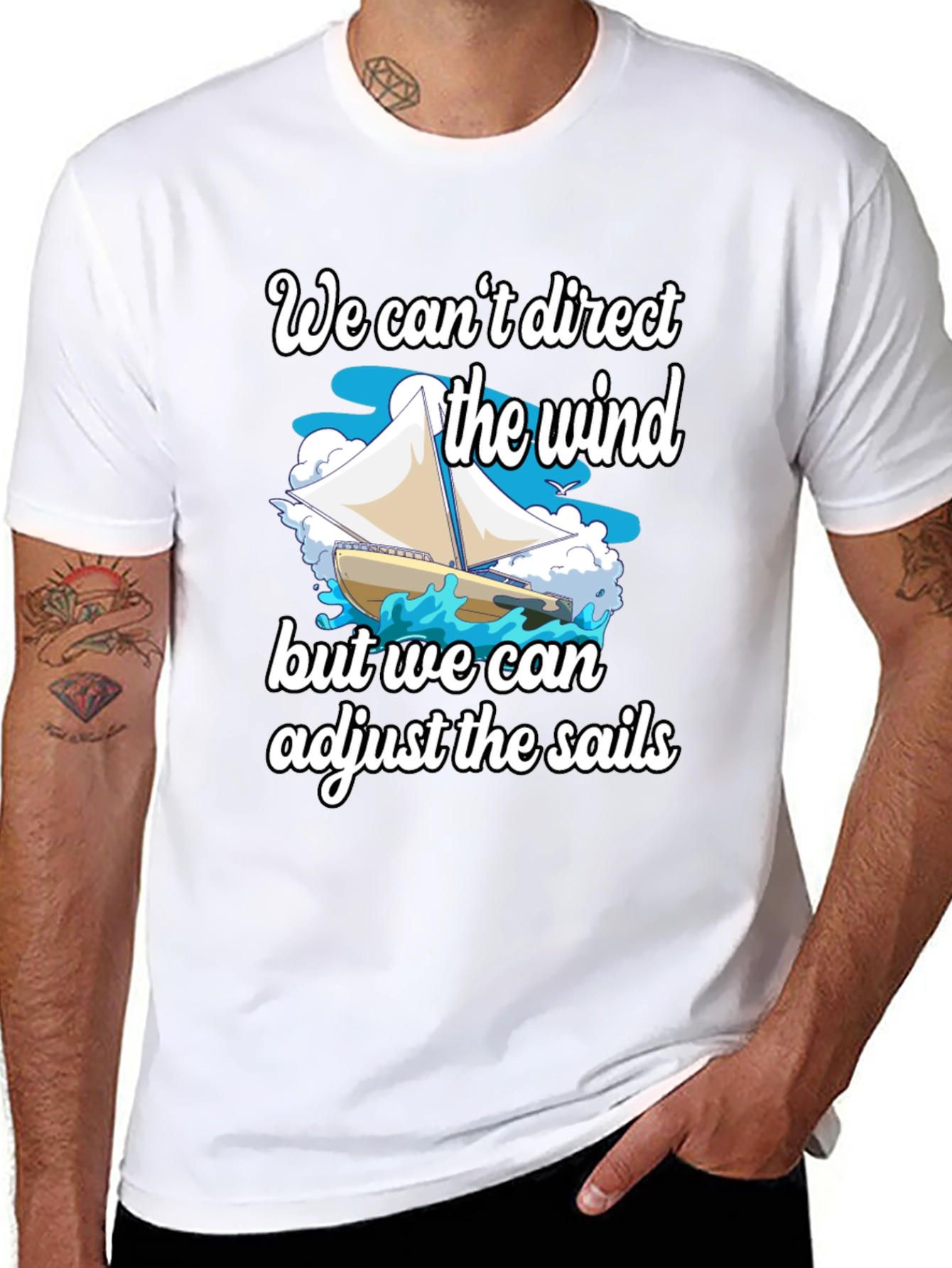 Black Sailboat T-Shirt: Adjust the Sails Graphic Tee view 8