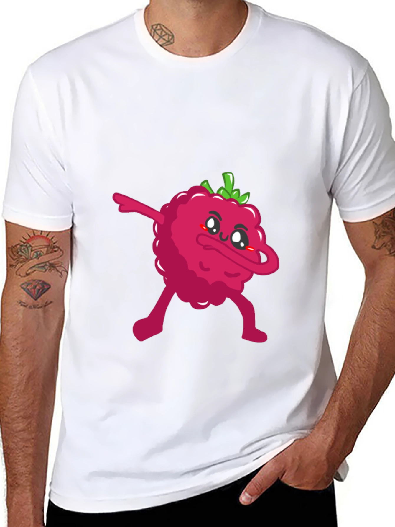 Black Dabbing Raspberry Graphic Tee - Fun Fruit T-Shirt view 8
