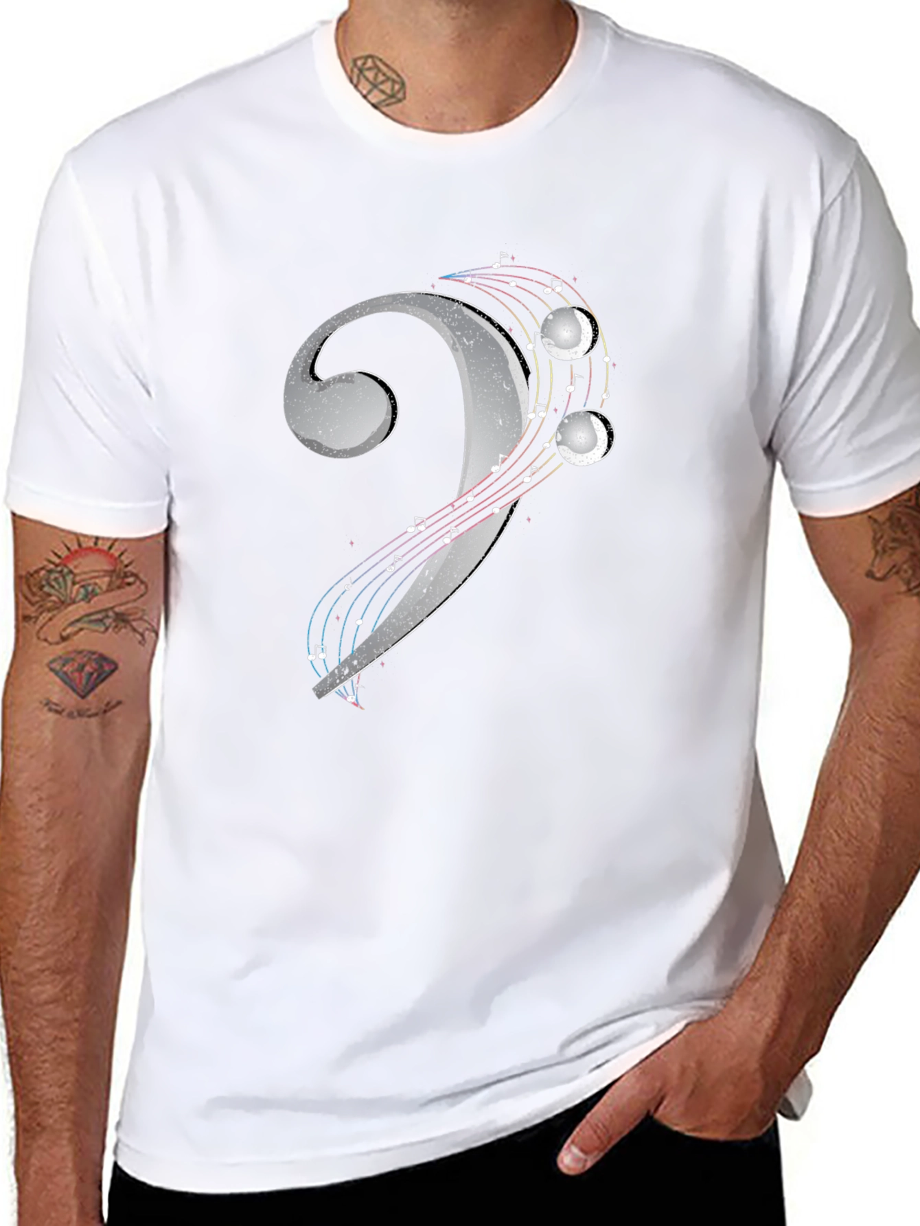 Black Bass Clef Music Notes T-Shirt - Black view 8