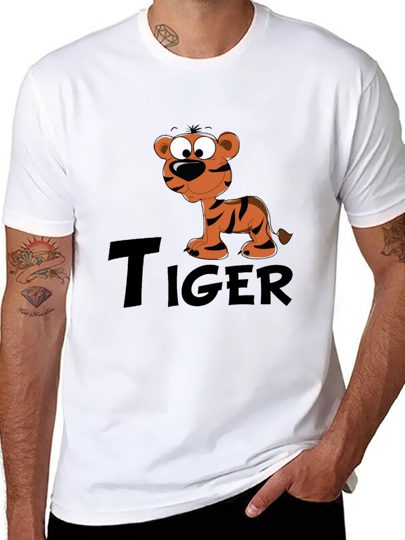 Black Cartoon Tiger Graphic Black T-Shirt view 8