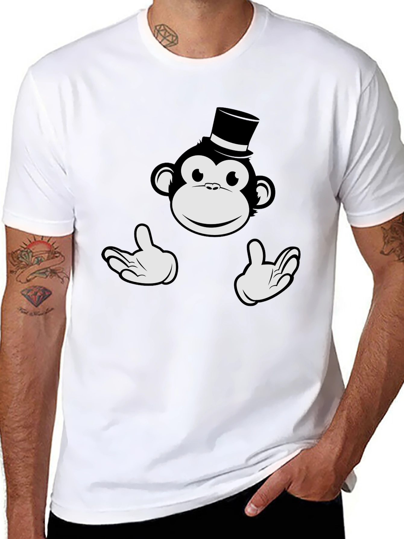 Black Monkey Top Hat Graphic Tee - Black Cotton T-Shirt view 8