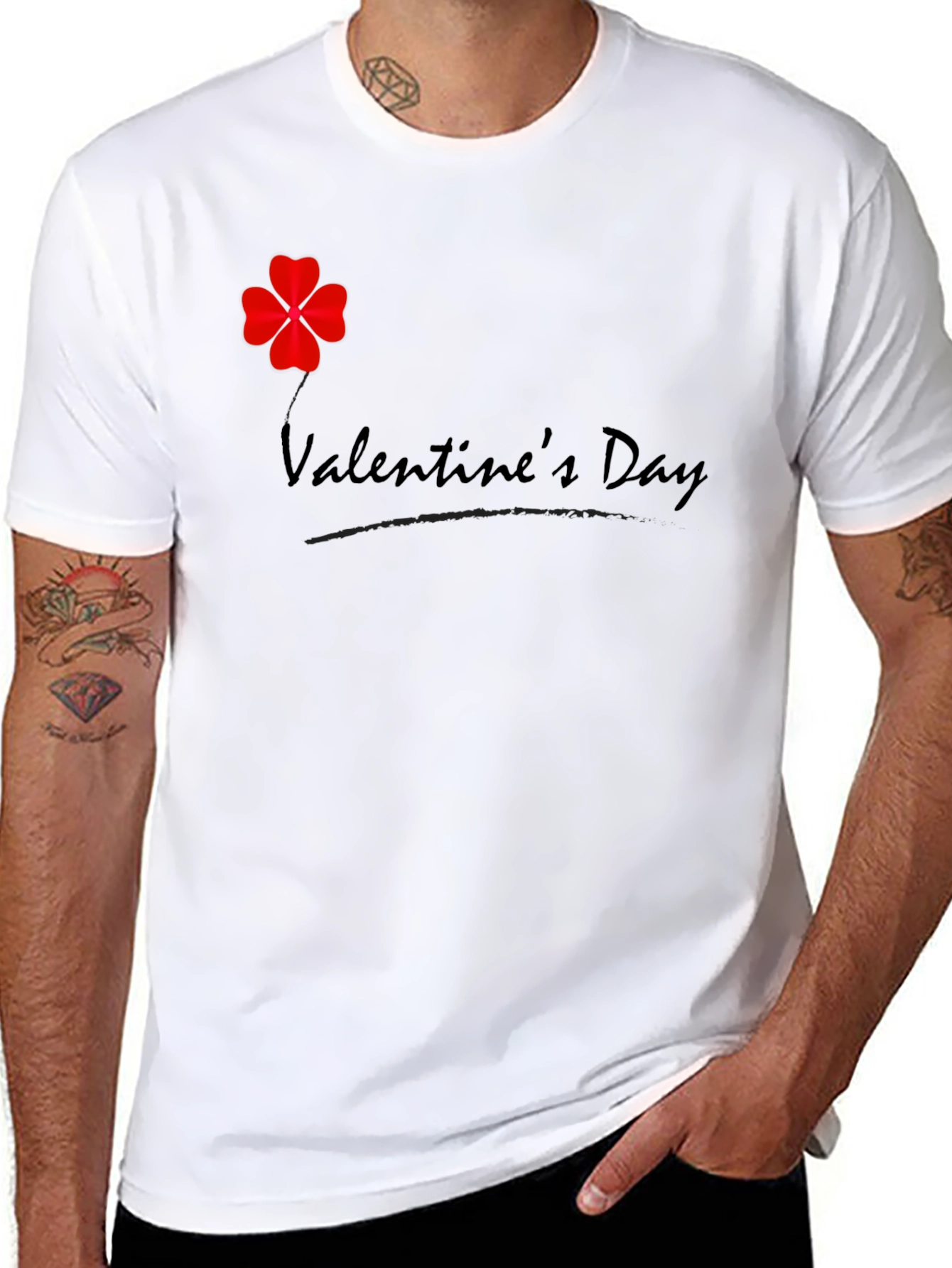 Black Valentine's Day Clover T-Shirt - Men's Black Tee view 8