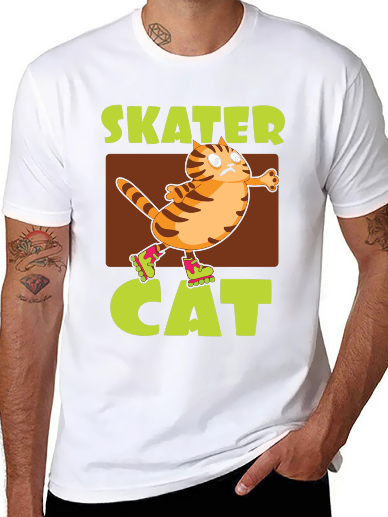 Black Skater Cat Graphic Tee - Novelty Humor T-Shirt view 8