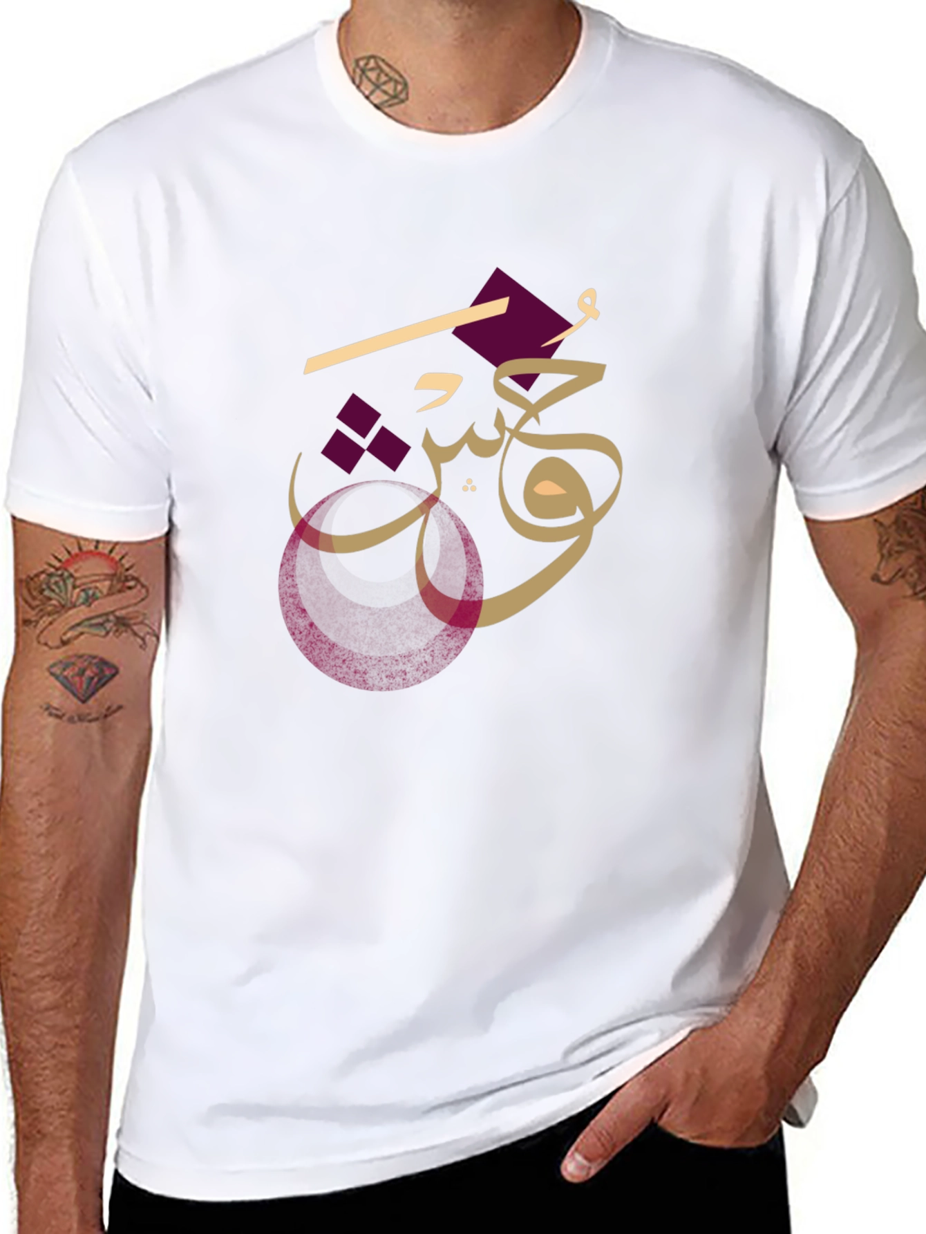 Black Arabic Calligraphy Men's Black T-Shirt view 8